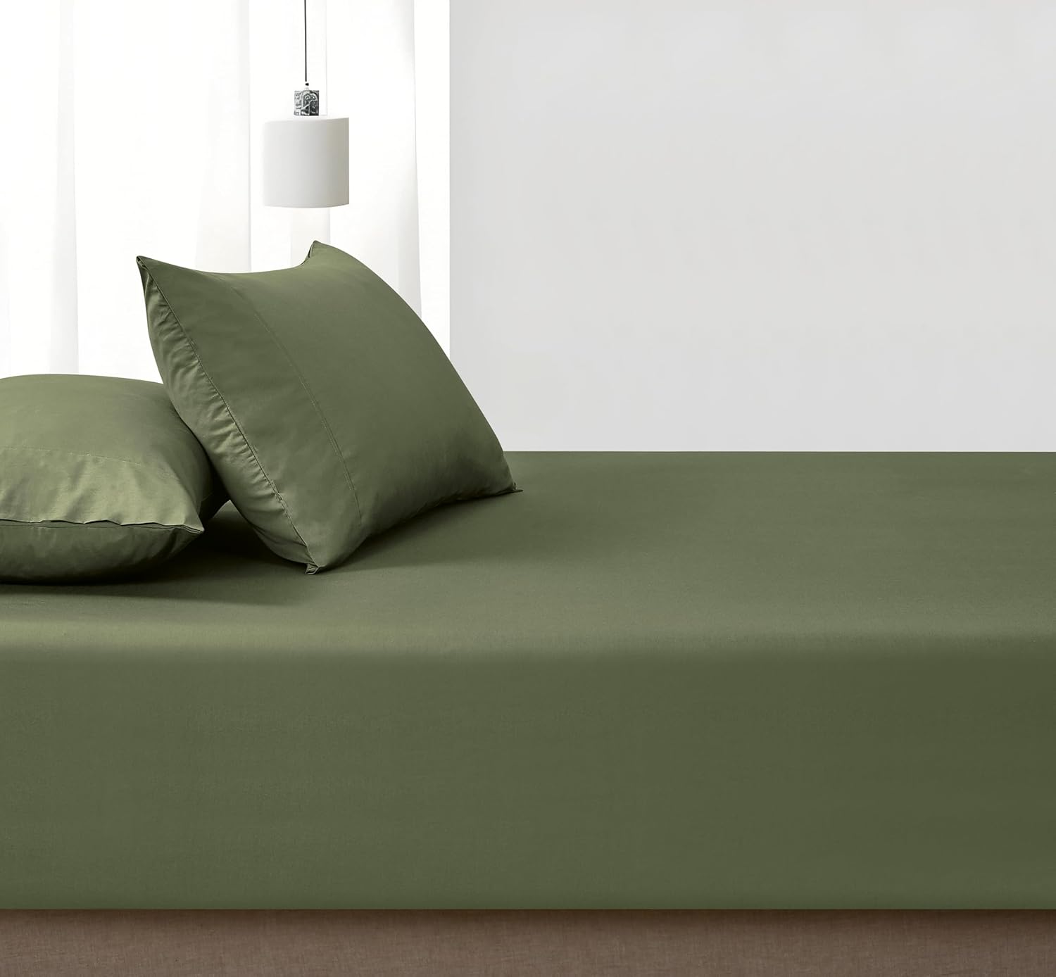 100% Vintage Washed Cotton Fitted Sheet Combo Set – 100% Natural Cotton, Ultra Soft & Breathable – Includes Fitted Sheet & Pillowcases – Machine Washable (Khaki Green, Queen)