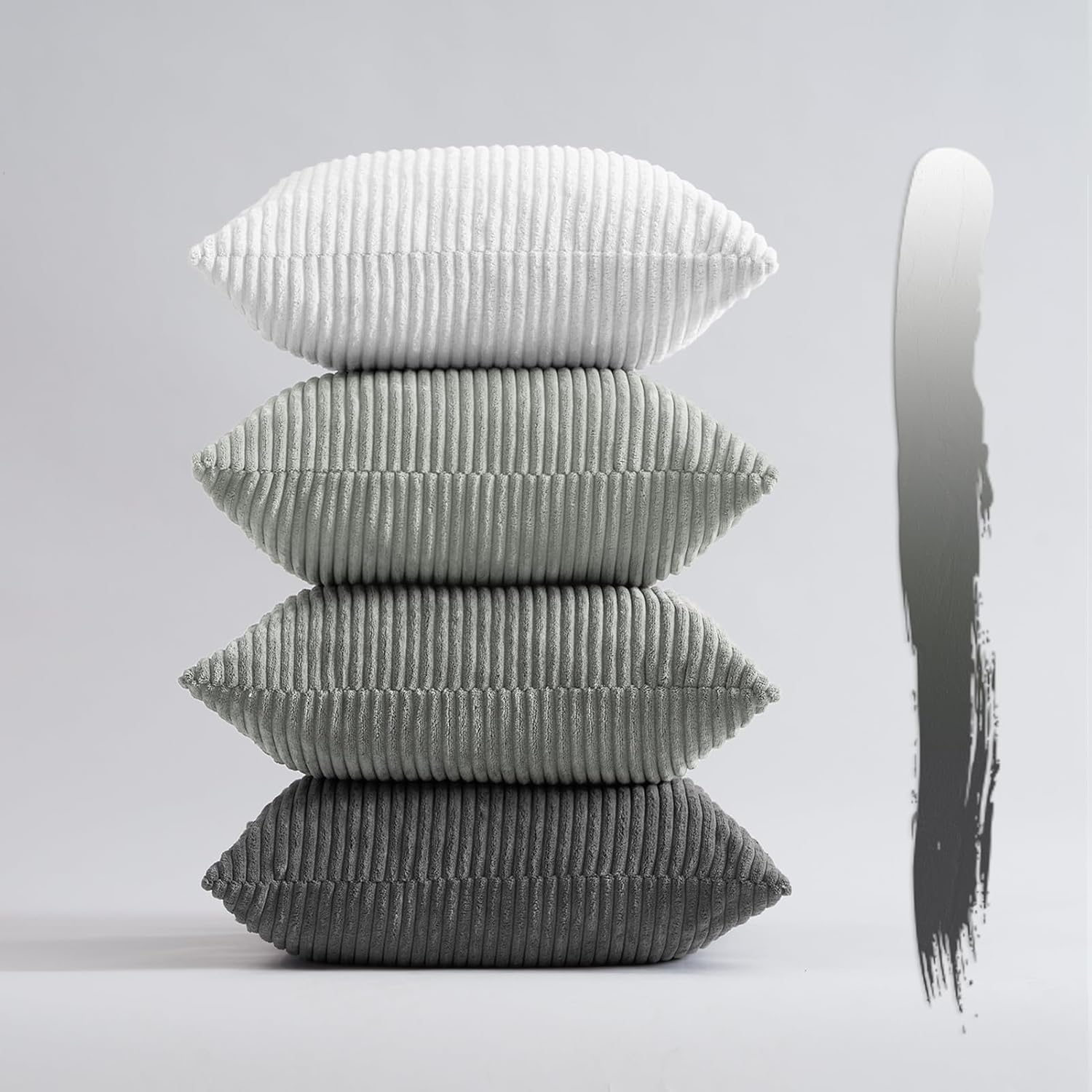 Corduroy Velvet Cushion Covers - Soft Velvet Fabric with Hidden Zipper - Stylish Mix of Grey Shades, 45cm x 45cm (Pack of 4)
