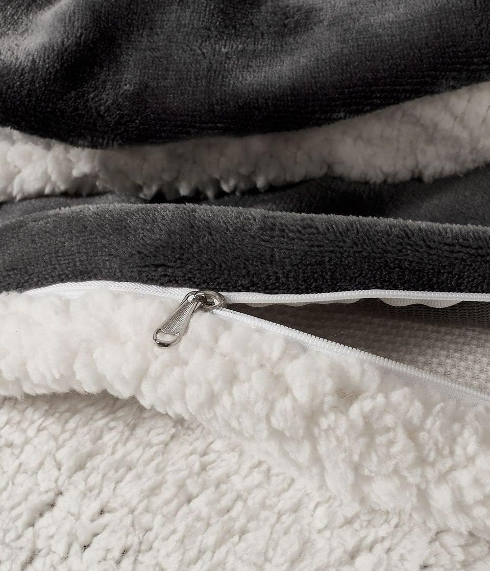 2-in-1 Teddy Sherpa Quilt Cover Set (Queen Size - Charcoal)