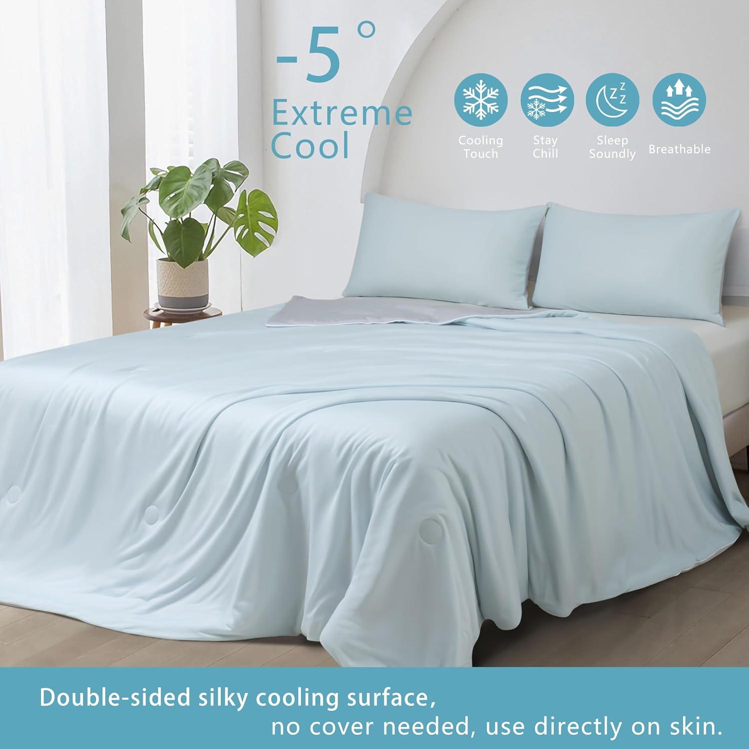 Ice Cooling Reversible Summer Comforter Blanket (Blue and Grey, Queen/King)