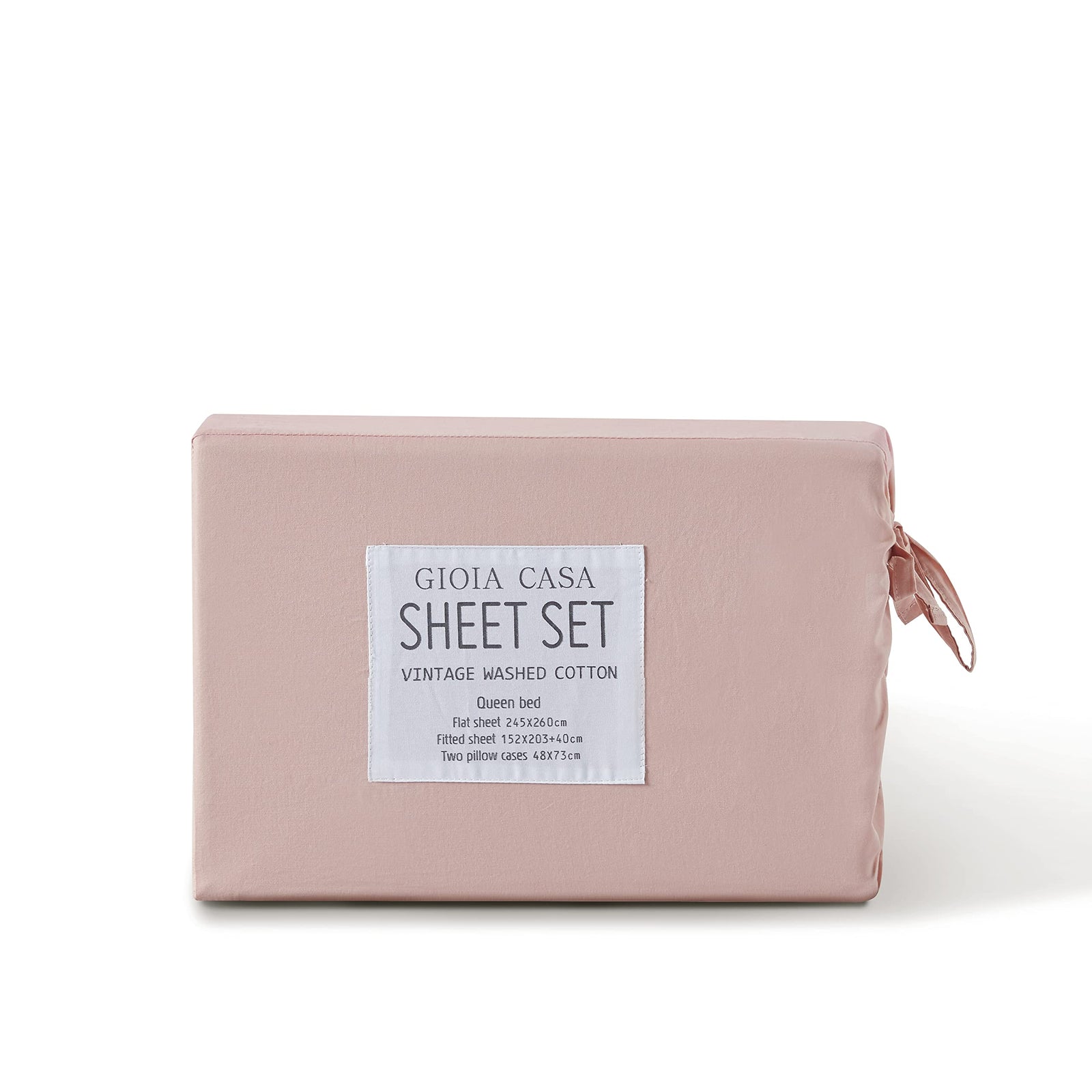 Vintage Washed 100% Cotton Sheet Set with 2 Pillowcases - Pink - Queen Size