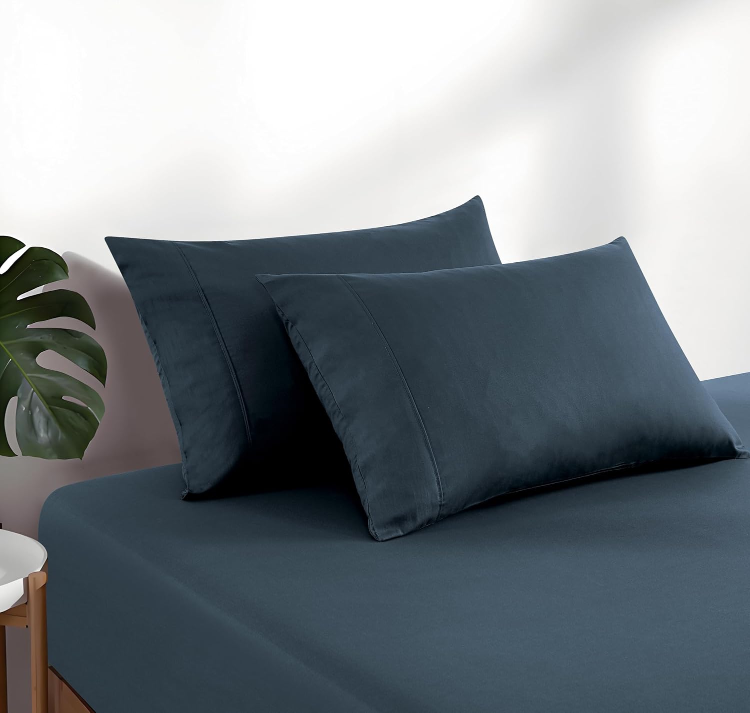 100% Vintage Washed Cotton Fitted Sheet Combo Set – 100% Natural Cotton, Ultra Soft & Breathable – Includes Fitted Sheet & Pillowcases – Machine Washable (Indigo, King)