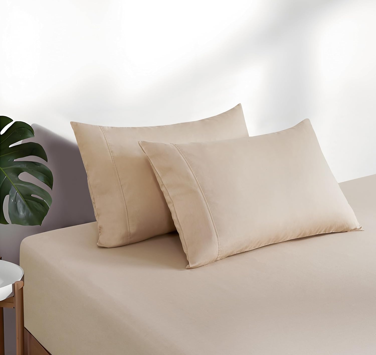 100% Vintage Washed Cotton Fitted Sheet Combo Set – 100% Natural Cotton, Ultra Soft & Breathable – Includes Fitted Sheet & Pillowcases – Machine Washable (Natural, King)