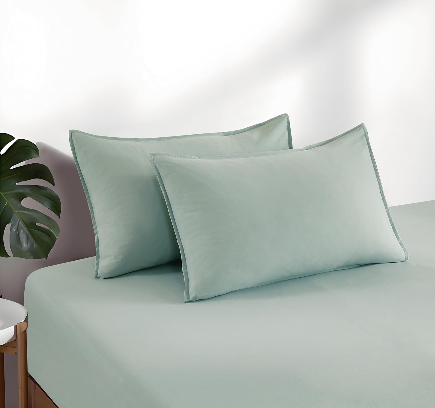 100% Vintage Washed Microfibre Fitted Sheet Set – Ultra Soft & Lightweight All-Season Fitted Sheet with 2 Pillowcases (Sage, King Size)