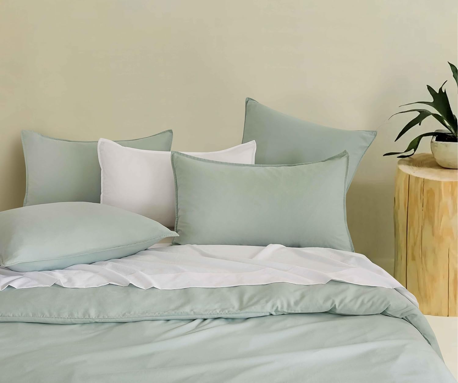 Vintage Washed Microfibre Quilt Cover Set (Sage, King)