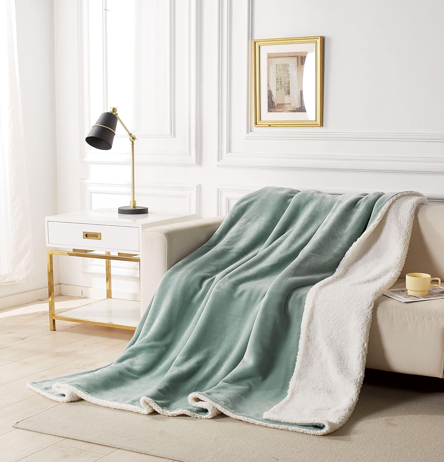 2-in-1 Teddy Sherpa Quilt Cover Set (King Size - Sage Green)