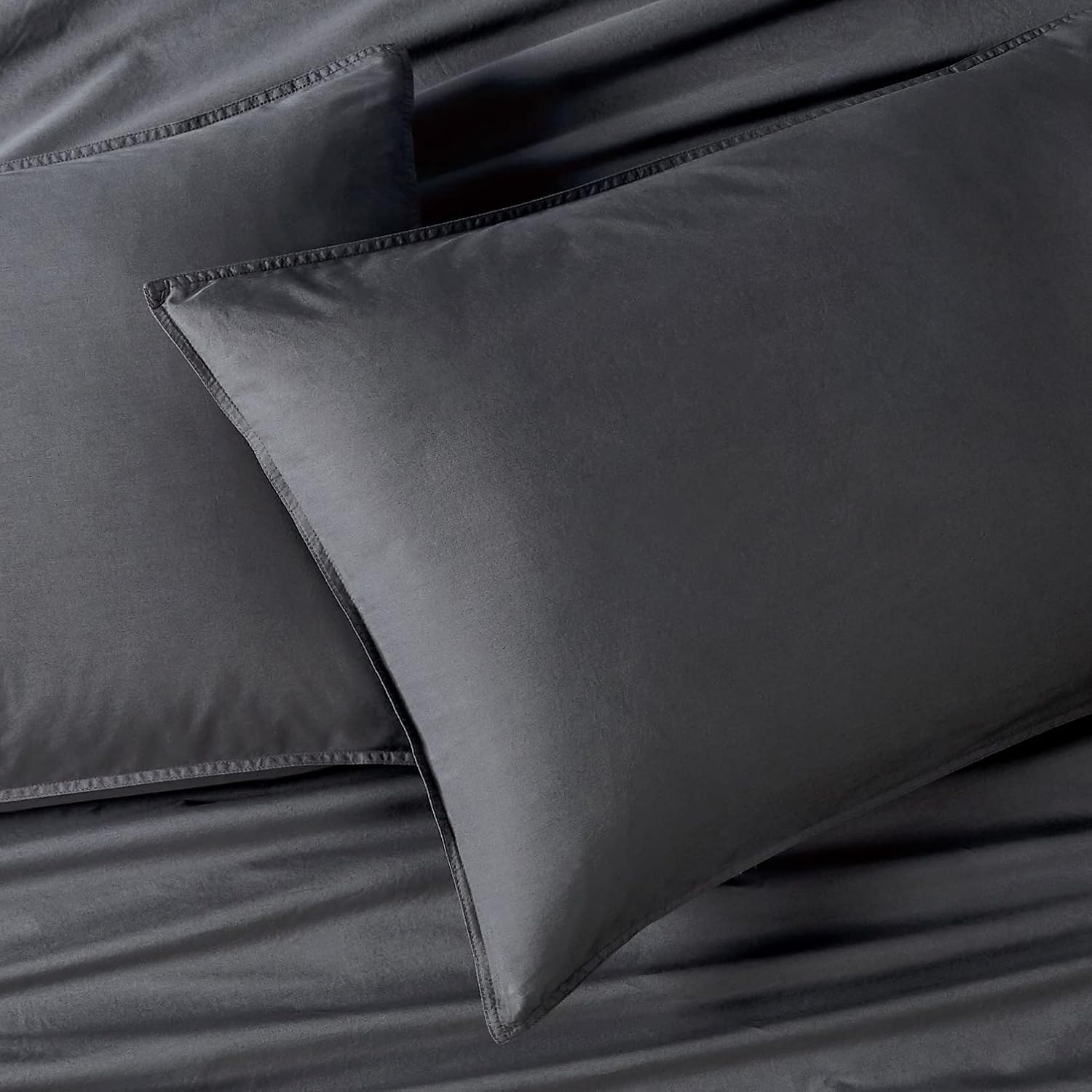 100% Cotton Vintage Washed Bed Quilt Cover Set - Charcoal - King Size