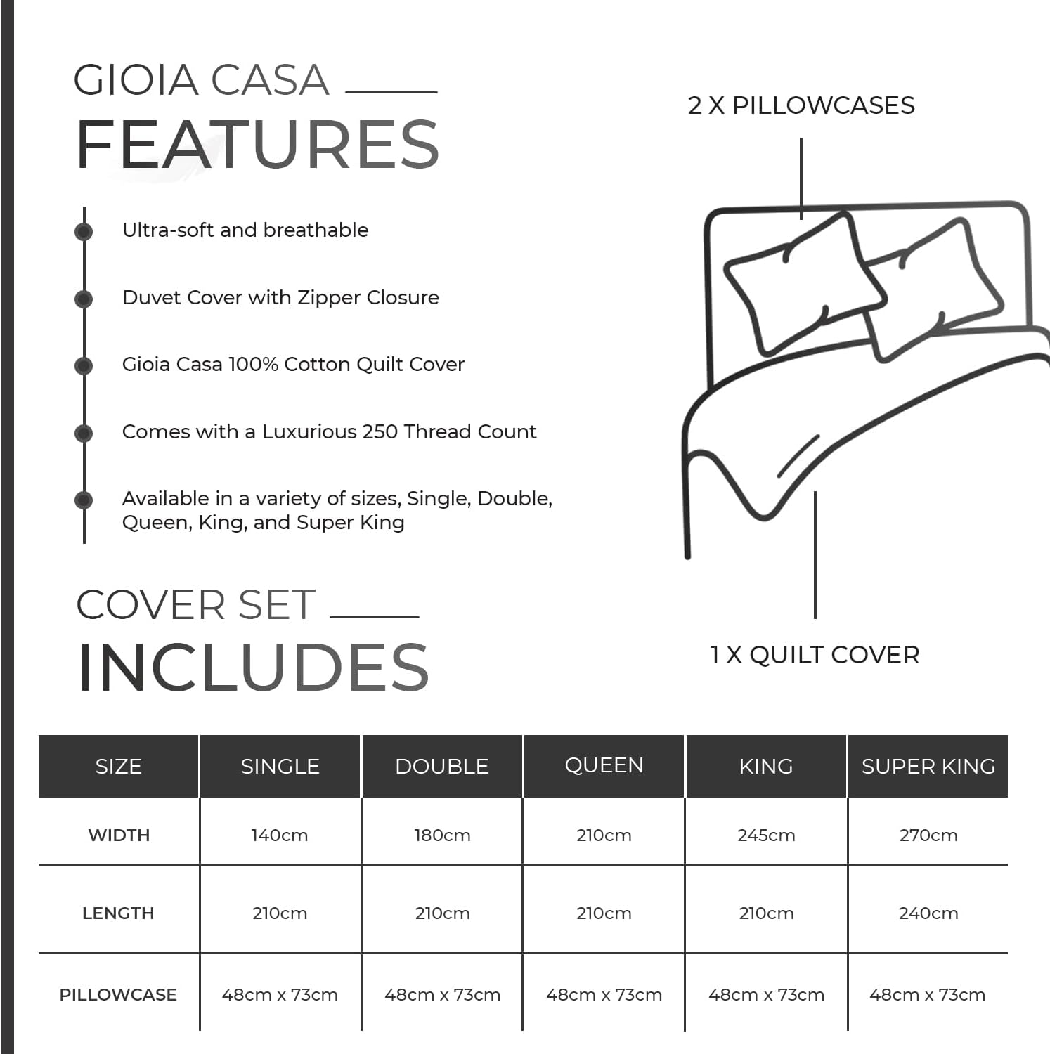 100% Cotton Vintage Washed Bed Quilt Cover Set - Charcoal - King Size