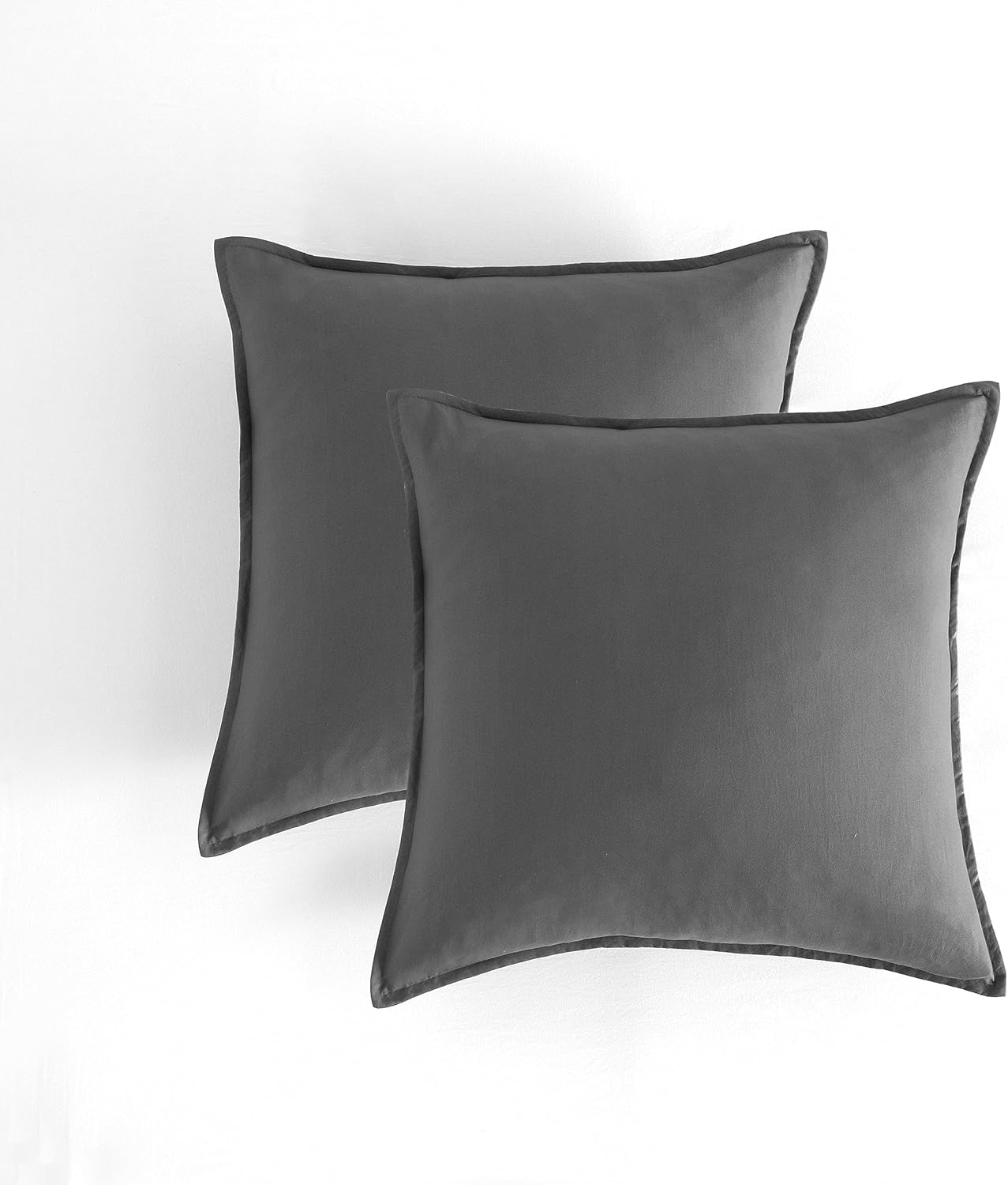 Vintage Washed Microfibre European Pillowcases - Set of 2 Luxurious European Pillow Covers - Grey