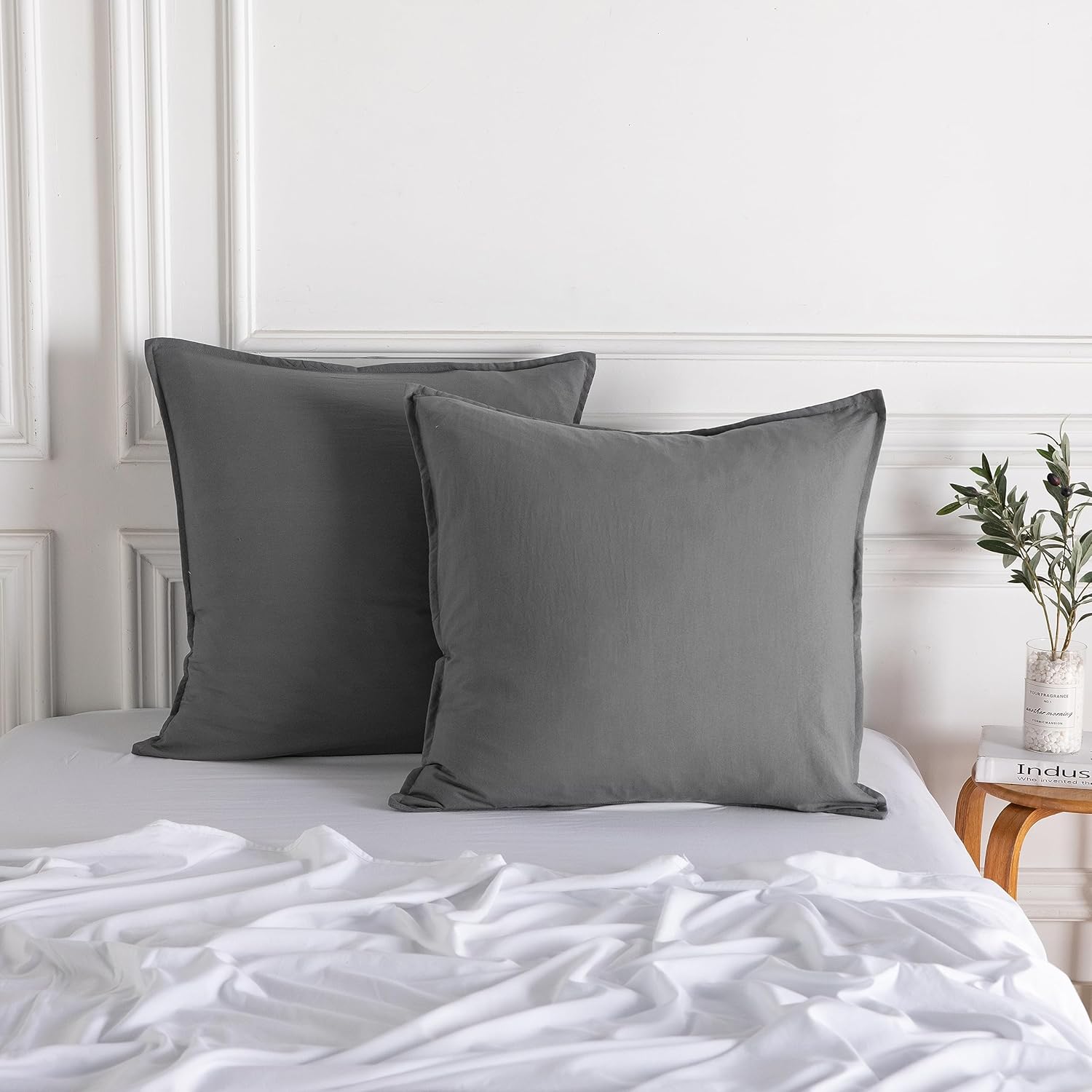 Vintage Washed Microfibre European Pillowcases - Set of 2 Luxurious European Pillow Covers - Grey