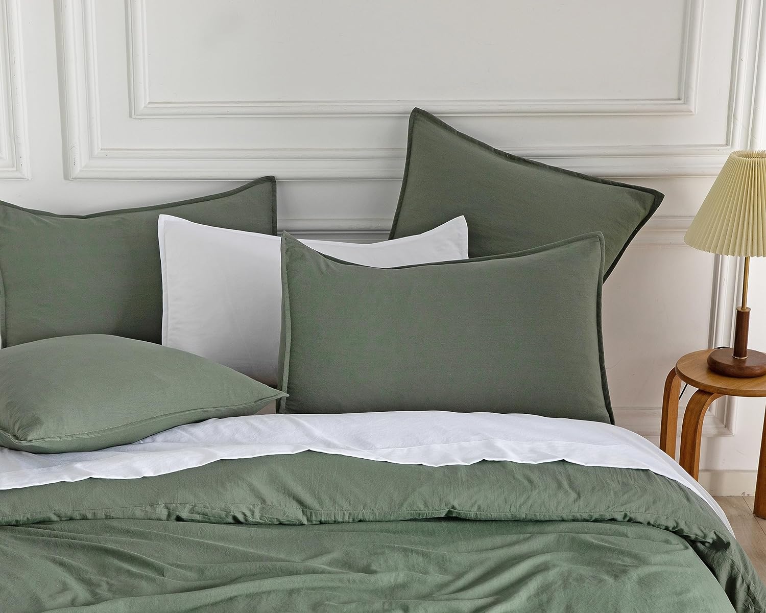 Vintage Washed Microfibre European Pillowcases - Set of 2 Luxurious European Pillow Covers - Khaki Green