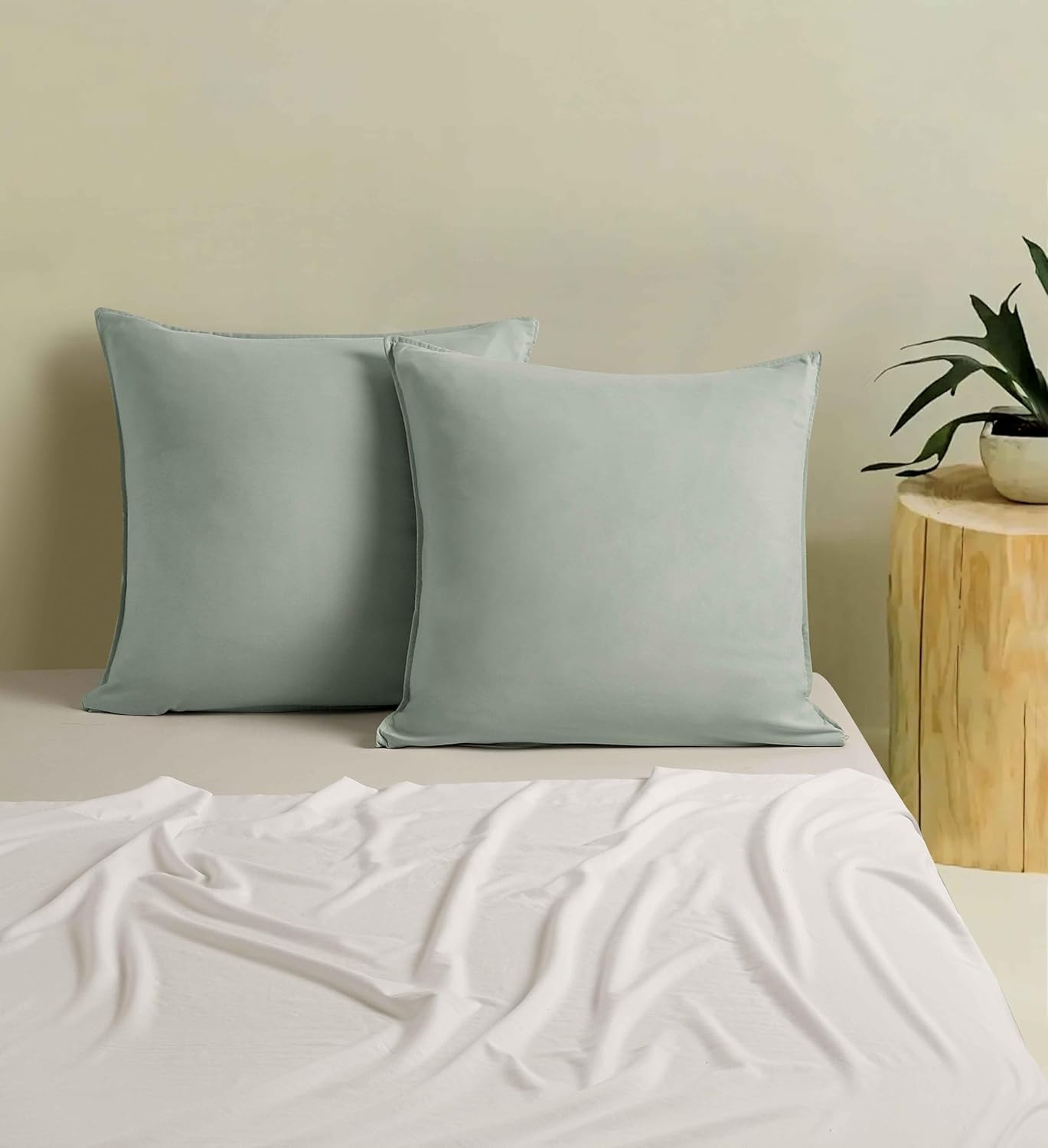 Twin Pack Vintage Washed Microfibre European Pillowcase (Sage, Square)
