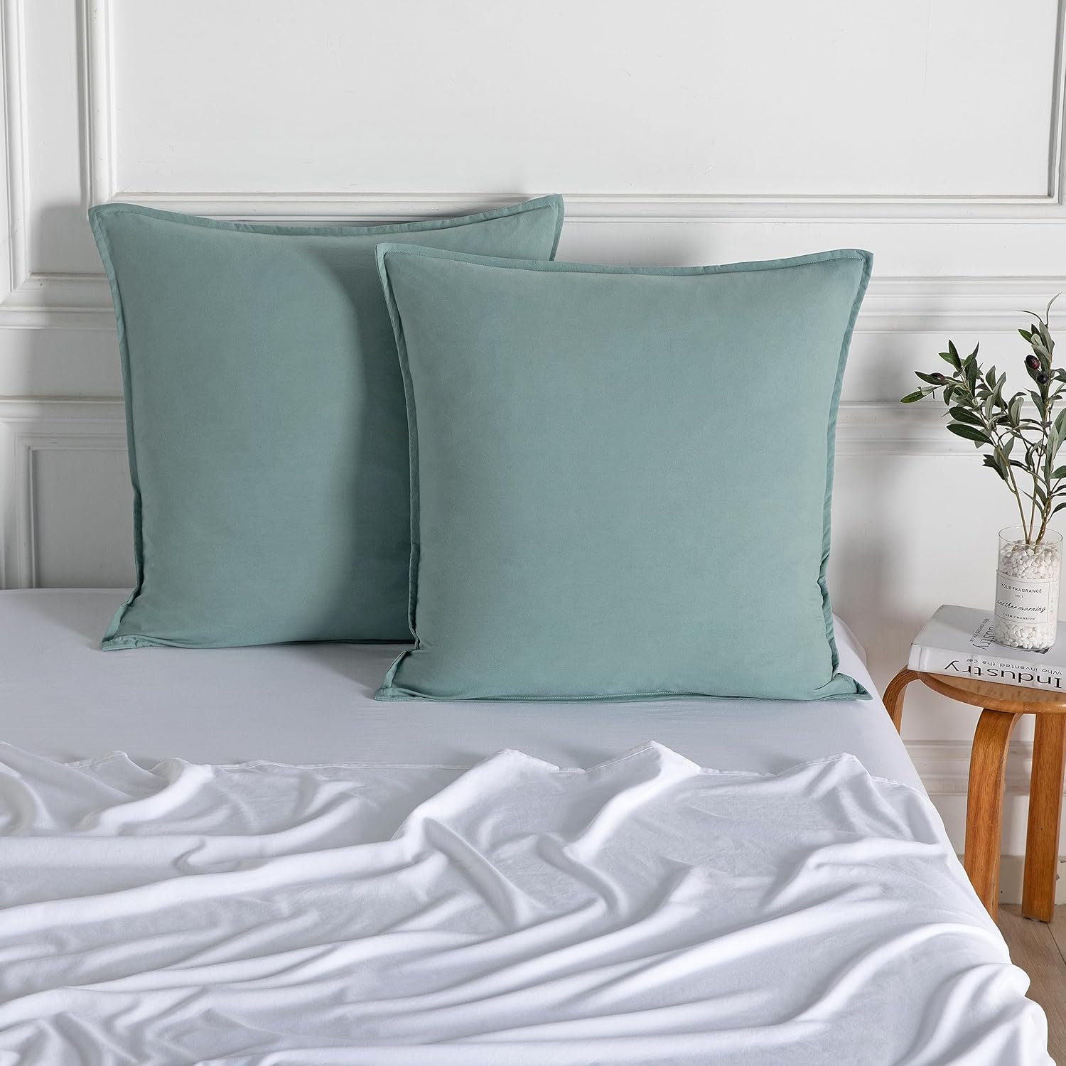 Vintage Washed Microfibre European Pillowcases - Set of 2 Luxurious European Pillow Covers - Seafoam