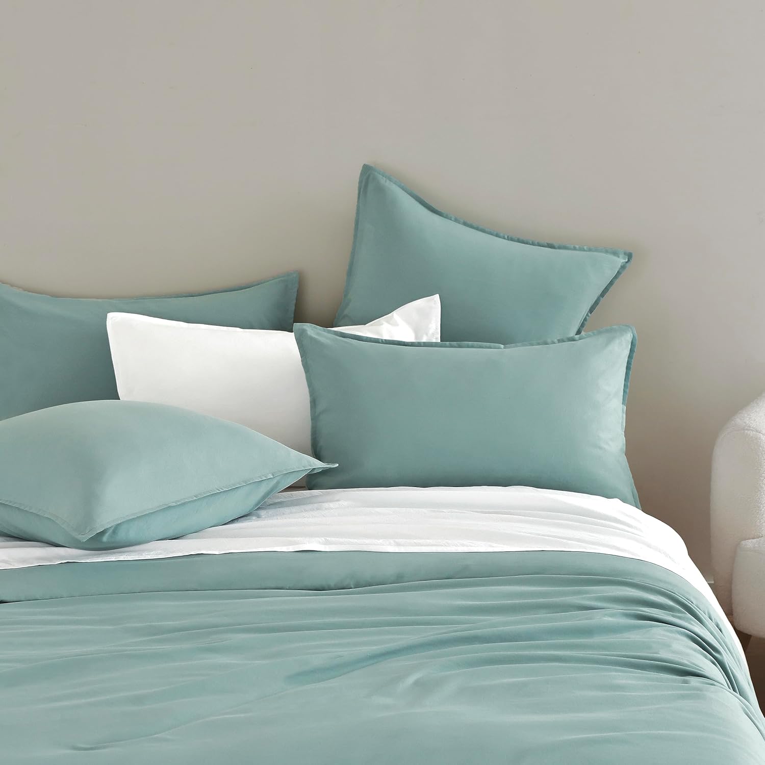 Vintage Washed Microfibre European Pillowcases - Set of 2 Luxurious European Pillow Covers - Seafoam