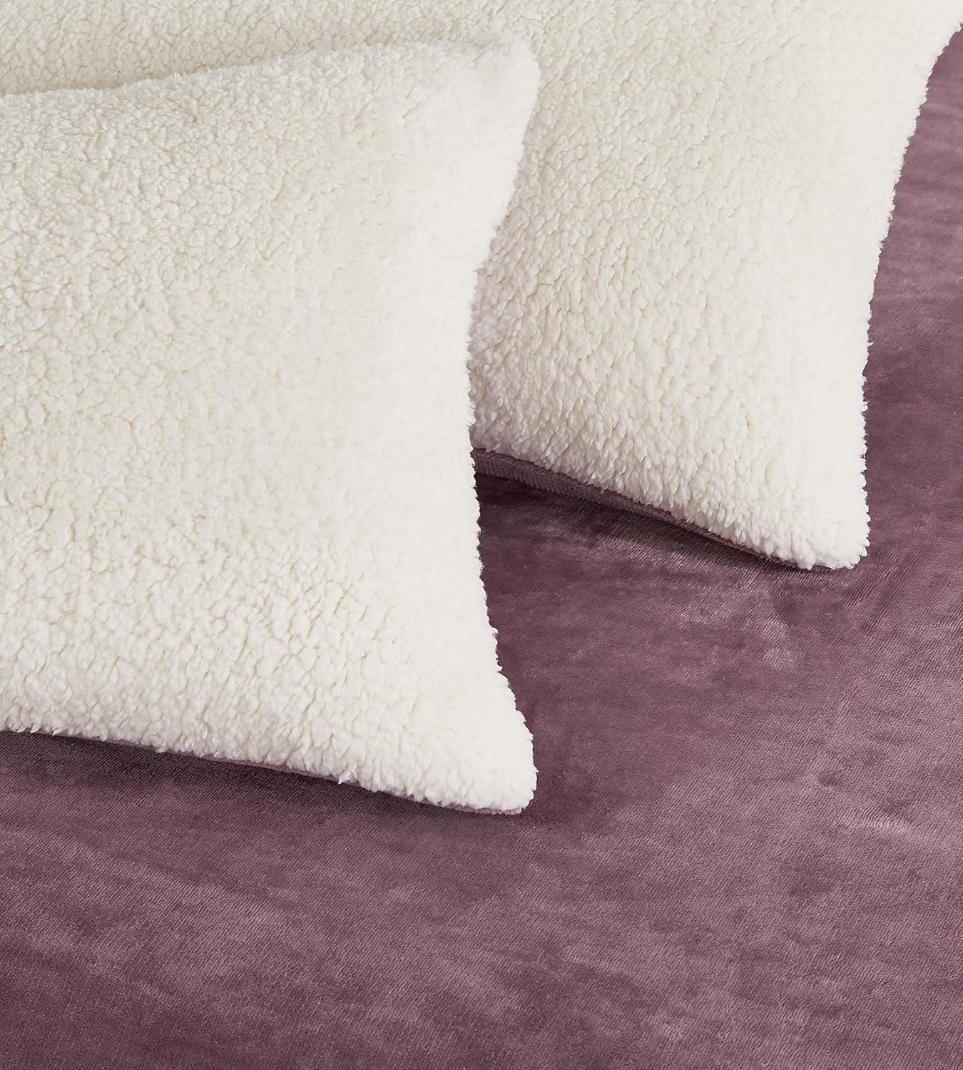 Teddy Sherpa Twin-Pack European Pillowcases - Soft Reversible Velvet & Sherpa Cushion Covers - Machine Washable with Zipper Closure -  65x65cm - Mauve