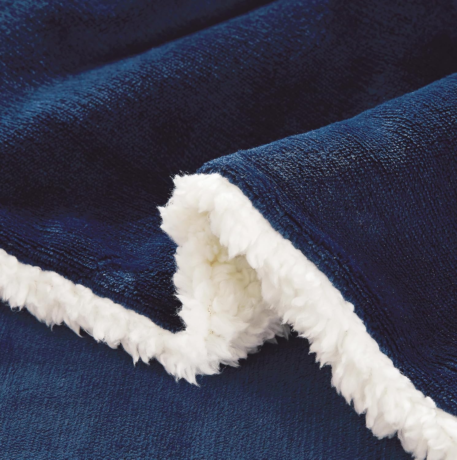 Teddy Sherpa Twin-Pack European Pillowcases - Soft Reversible Velvet & Sherpa Cushion Covers - Machine Washable with Zipper Closure -  65x65cm - Navy Blue