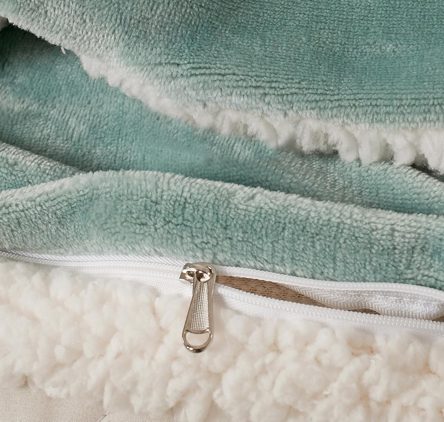 Teddy Sherpa Twin-Pack European Pillowcases - Soft Reversible Velvet & Sherpa Cushion Covers - Machine Washable with Zipper Closure -  65x65cm - Sage Green