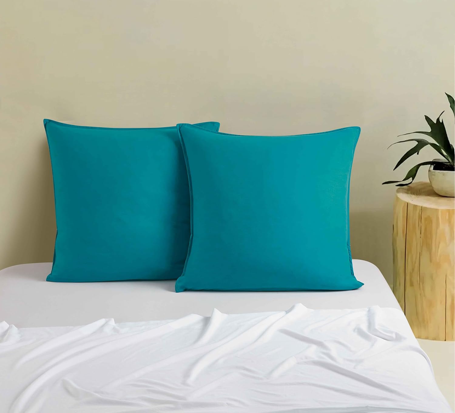 Twin Pack Vintage Washed Microfibre European Pillowcase (Teal, Square)
