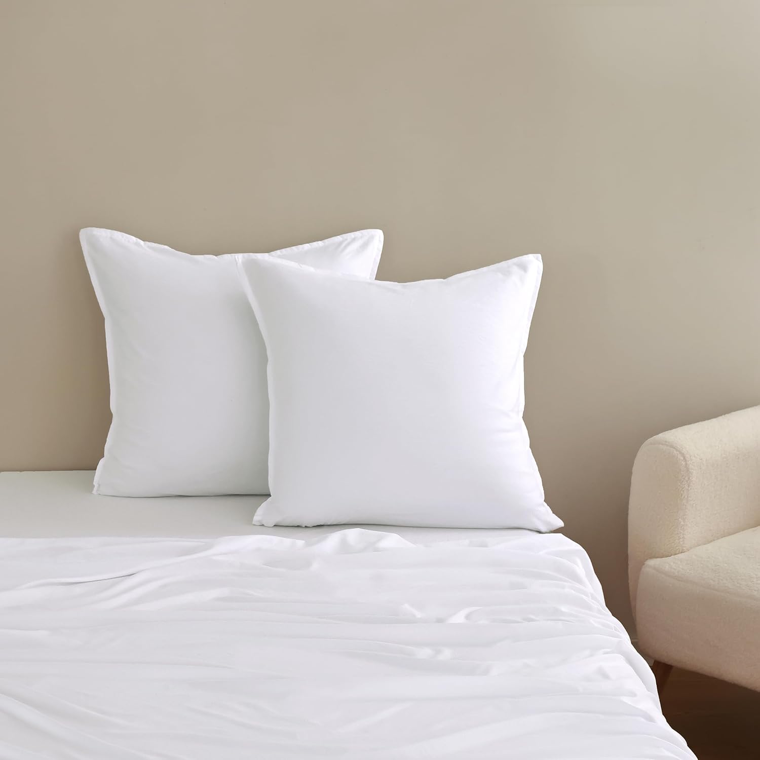 Vintage Washed Microfibre European Pillowcases - Set of 2 Luxurious European Pillow Covers - White