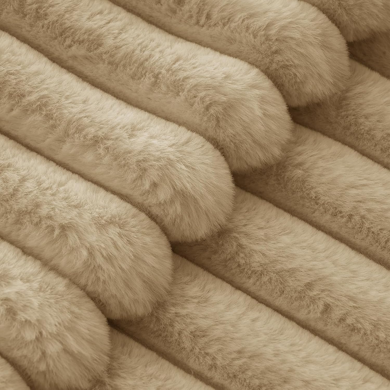 Faux Fur Cushion Covers - Chunky Embossed Flannel with Hidden Zipper - Natural, 45cm x 45cm (Pack of 2)