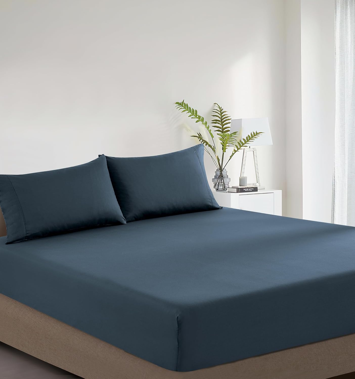 100% Vintage Washed Cotton Fitted Sheet Combo Set – 100% Natural Cotton, Ultra Soft & Breathable – Includes Fitted Sheet & Pillowcases – Machine Washable (Indigo, King Single)
