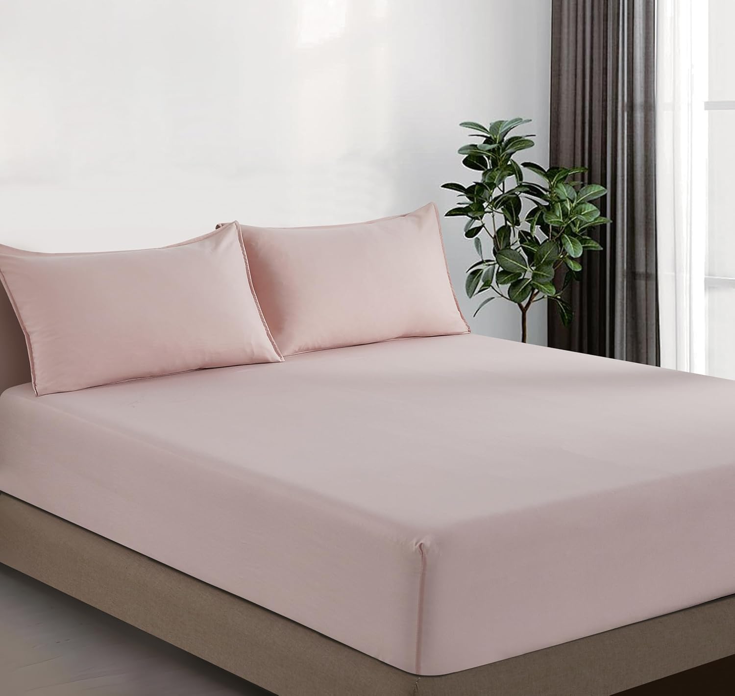 100% Vintage Washed Microfibre Fitted Sheet Set – Ultra Soft & Lightweight All-Season Fitted Sheet with 1 Pillowcase (Pink, King Single Size)