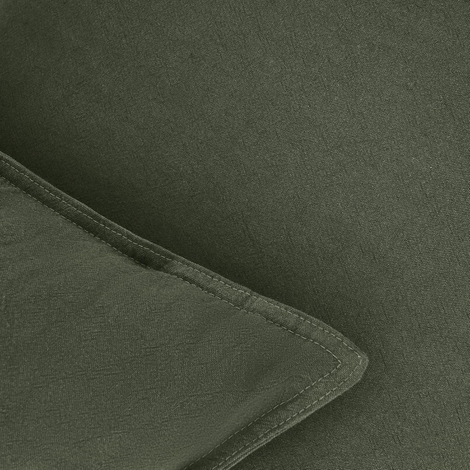 Linen Cushion Covers - 30% Linen 70% Cotton Blend, Soft & Breathable with Hidden Zipper Design - Khaki Green, 45cm x 45cm (Twin Pack)