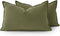 Linen Cushion Covers - 30% Linen 70% Cotton Blend, Soft & Breathable with Hidden Zipper Design - Olive Green, 30cm x 50cm (Twin Pack)