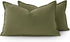 Linen Cushion Covers - 30% Linen 70% Cotton Blend, Soft & Breathable with Hidden Zipper Design - Olive Green, 30cm x 50cm (Twin Pack)