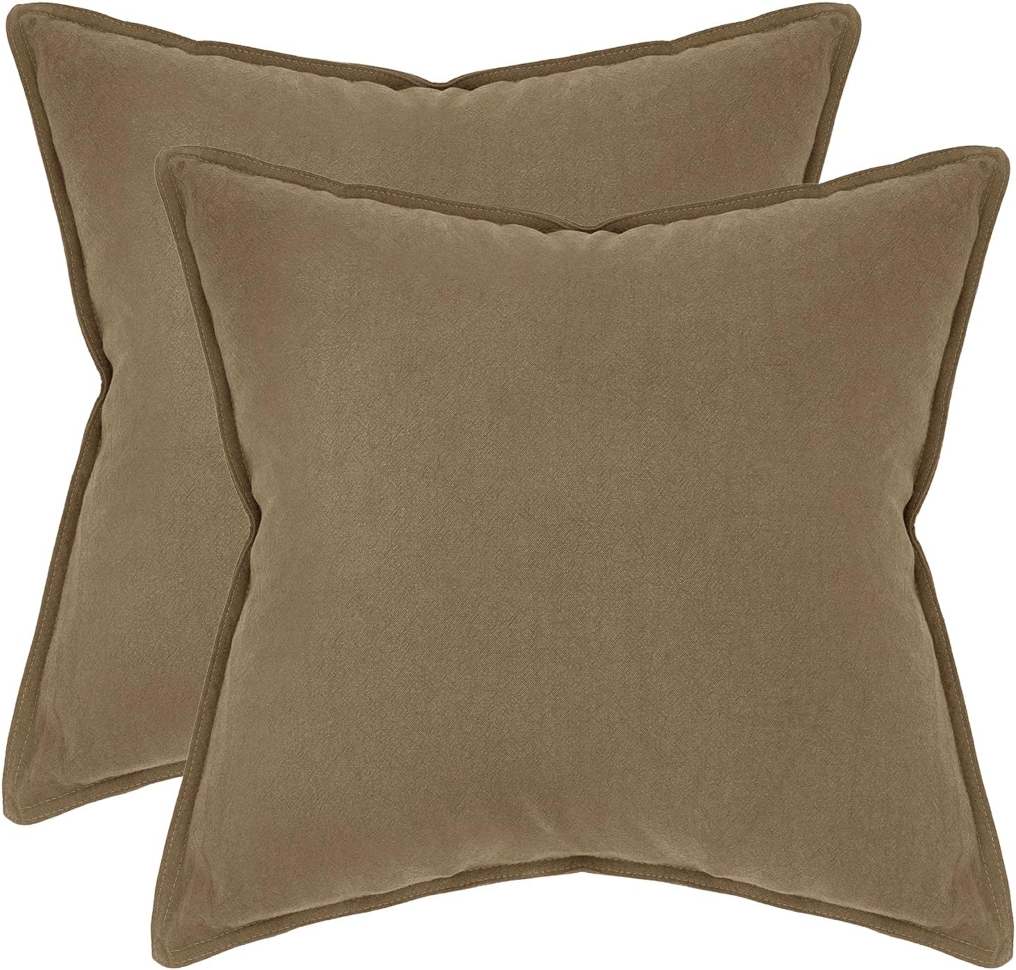 Linen Cushion Covers - 30% Linen 70% Cotton Blend, Soft & Breathable with Hidden Zipper Design - Tan, 45cm x 45cm (Twin Pack)