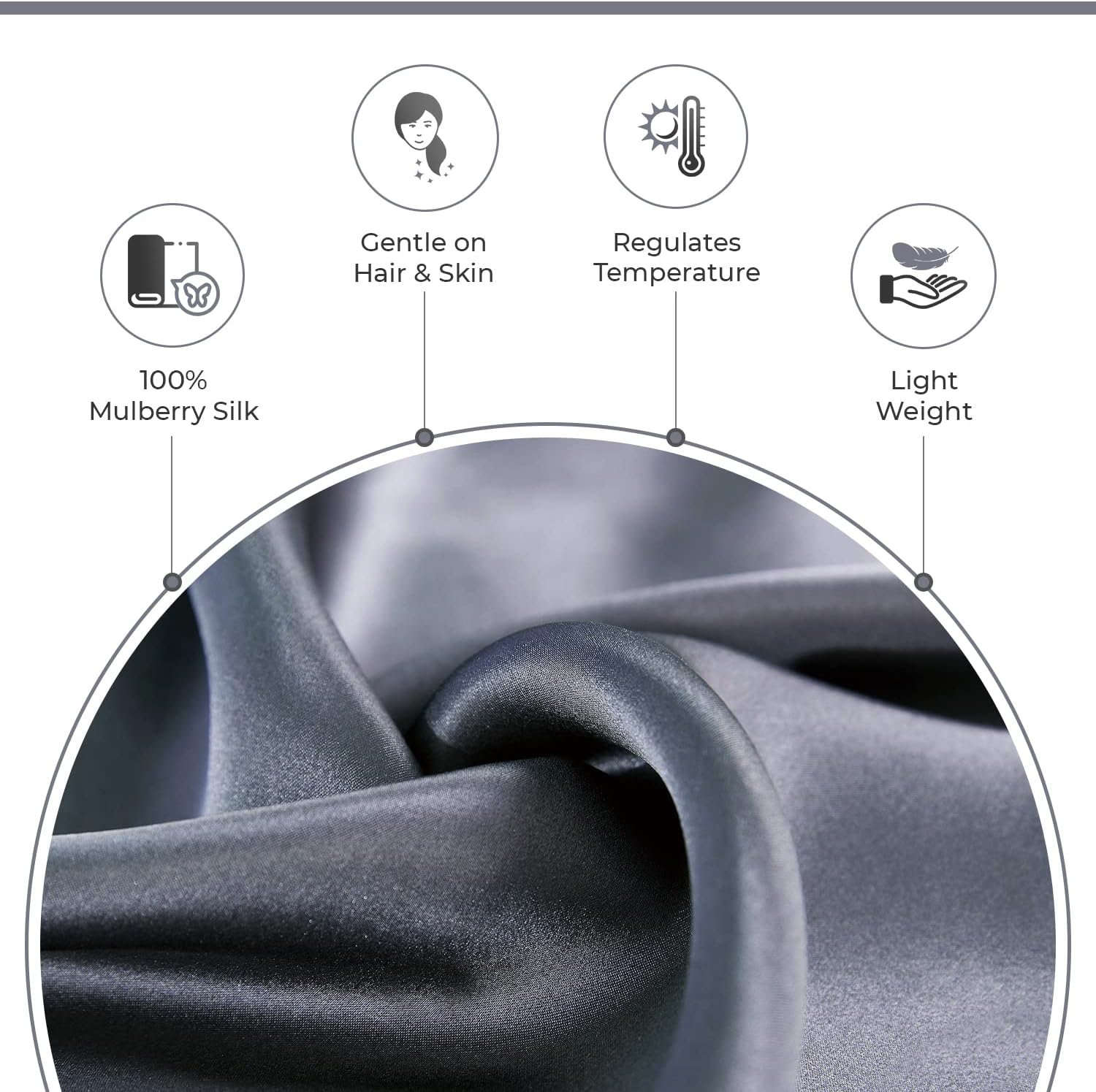 Luxury Pillowcase - 100% Pure Mulberry Silk on Both Sides - Charcoal