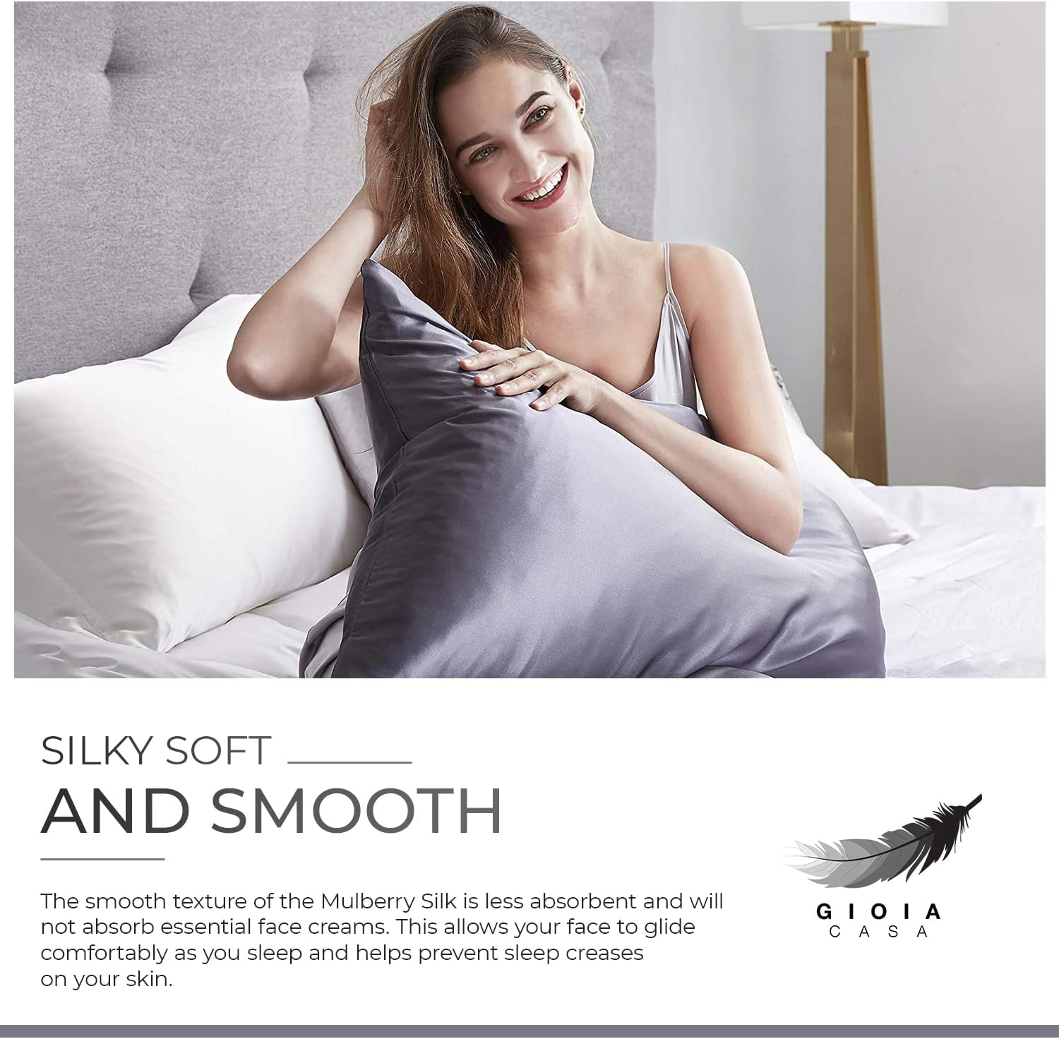 Luxury Pillowcase - 100% Pure Mulberry Silk on Both Sides - Charcoal