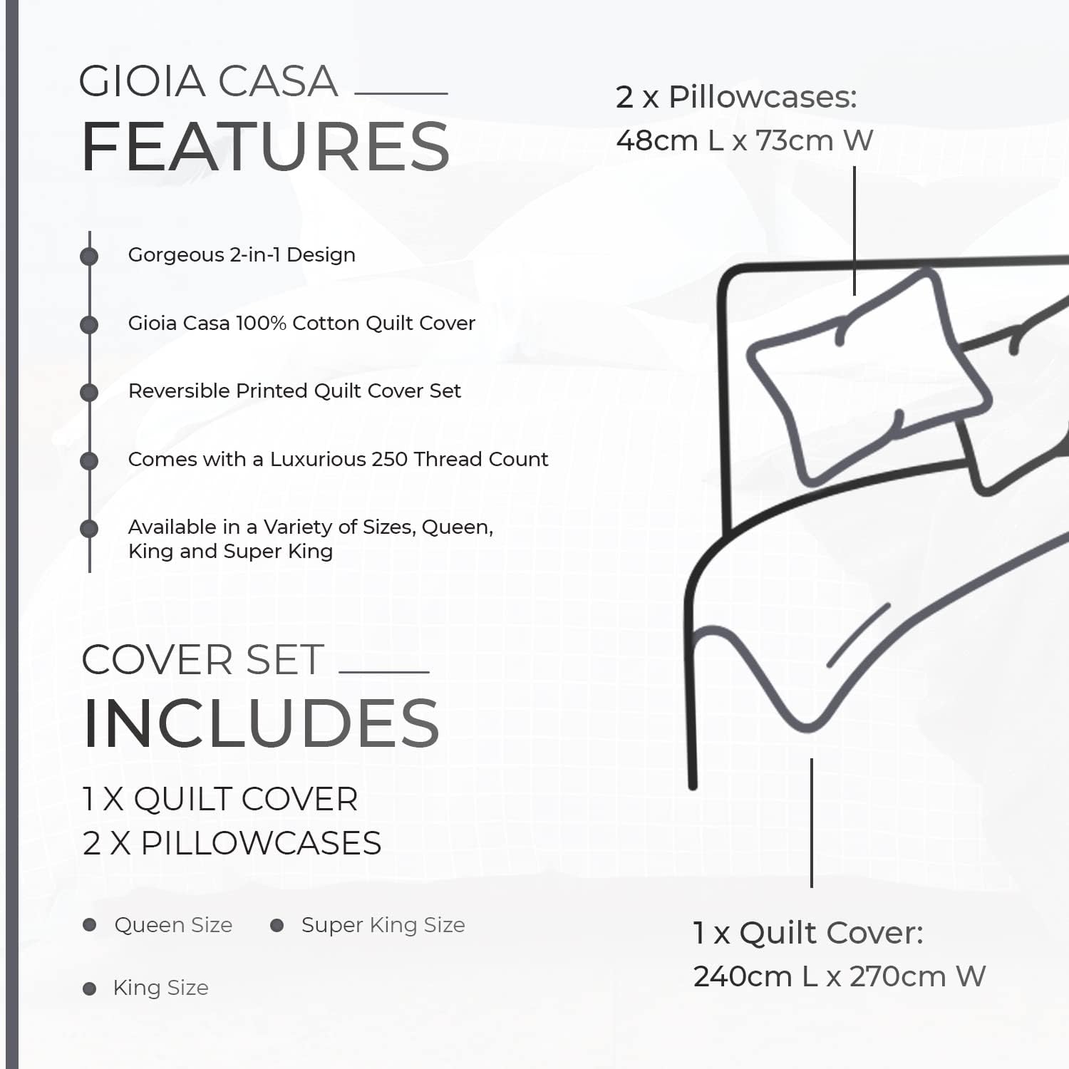100% Cotton Manhattan Reversible Printed Quilt Cover Set - Super King Size