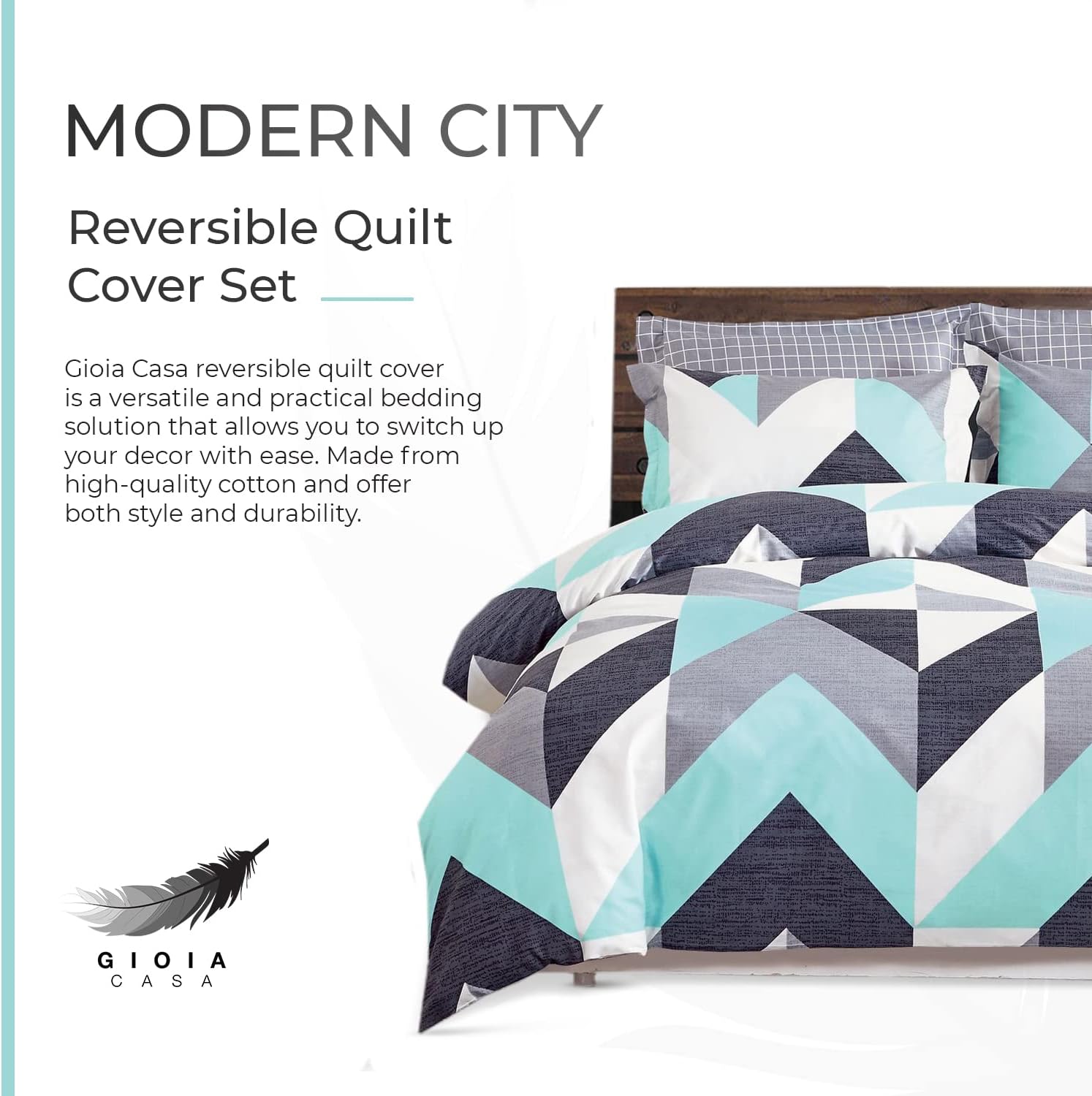 100% Cotton Modern City Reversible Printed Quilt Cover Set - Super King Size