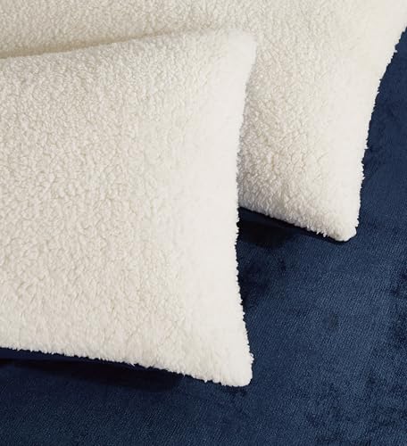 2-in-1 Teddy Sherpa Quilt Cover Set (Navy Blue, Super King)
