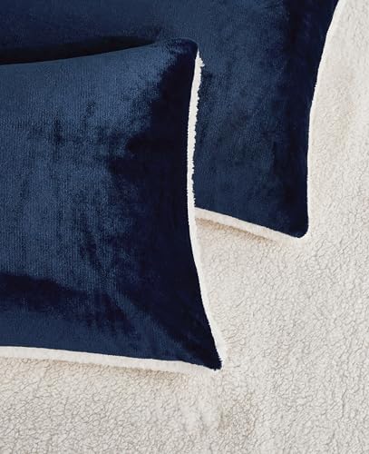2-in-1 Teddy Sherpa Quilt Cover Set (Navy Blue, Super King)