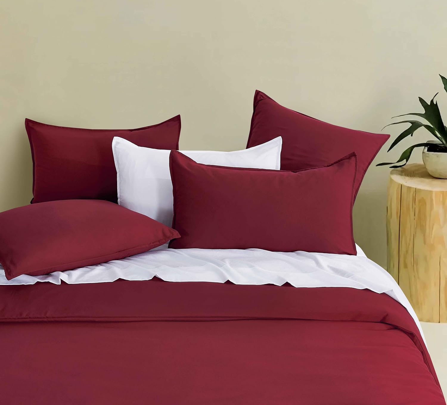 Twin Pack Vintage Washed Microfibre Standard Pillowcase (Burgundy, Standard)