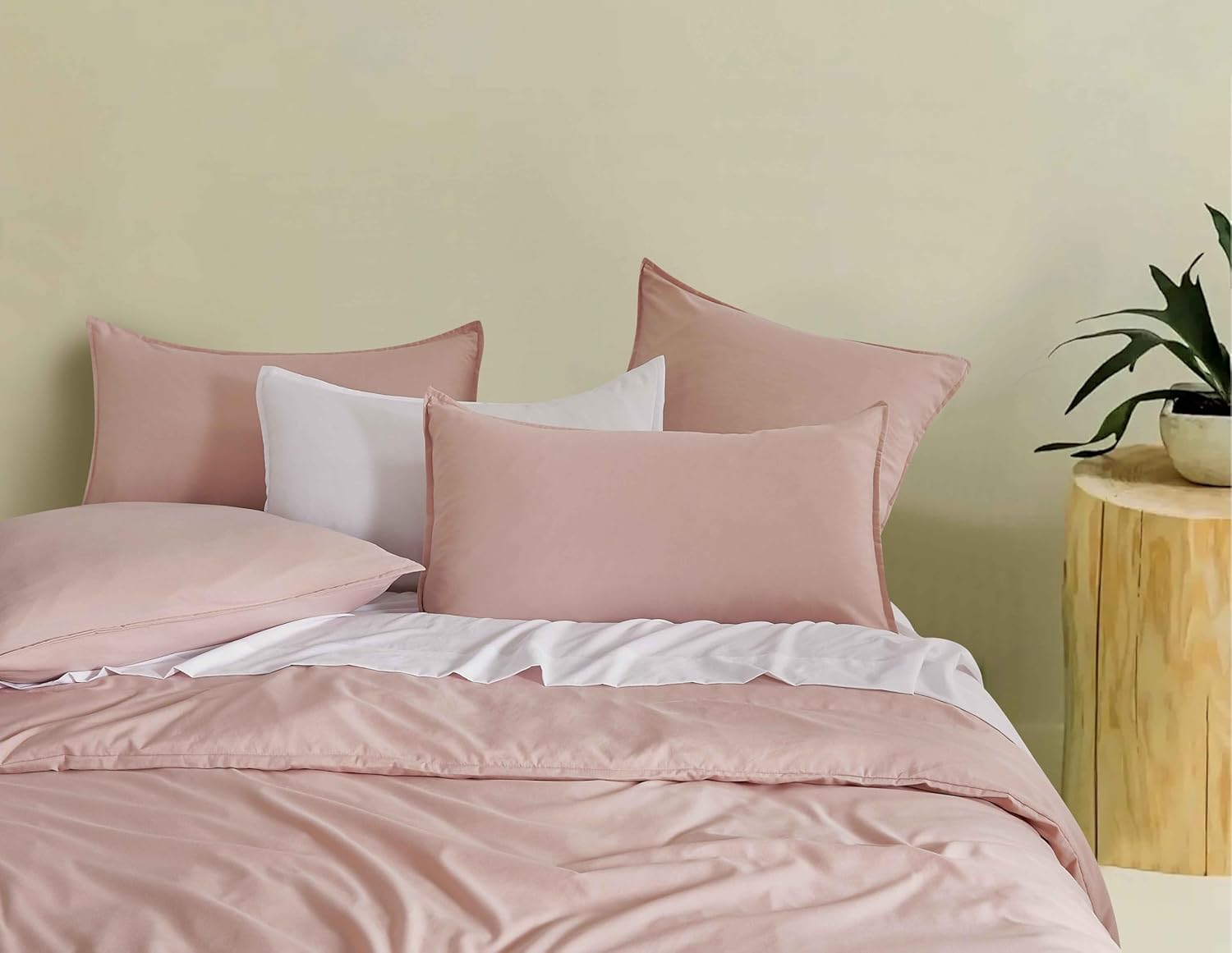Twin Pack Vintage Washed Microfibre Standard Pillowcase (Pink, Standard)