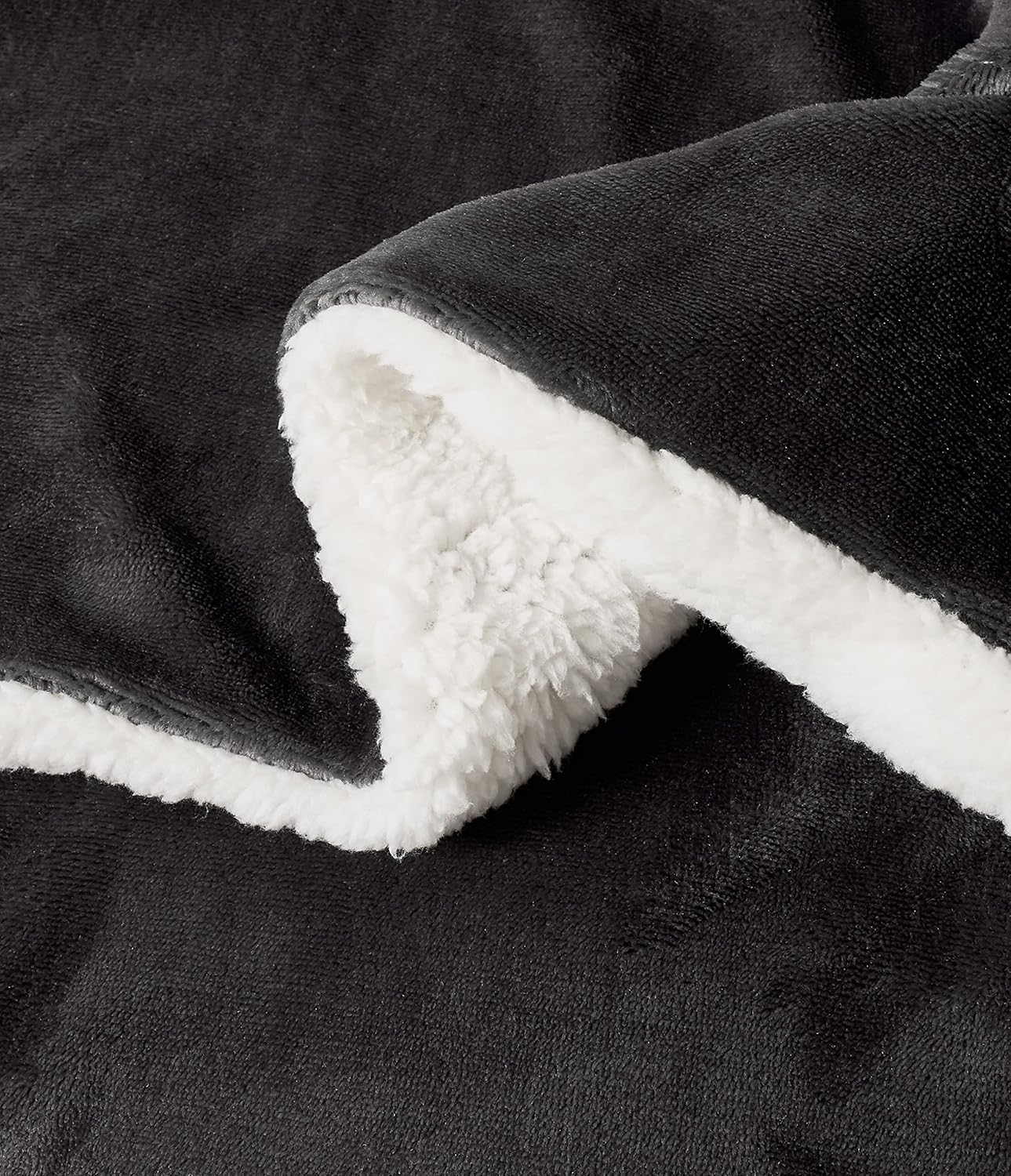 Teddy Sherpa Twin-Pack Standard Pillowcases - Soft Reversible Velvet & Sherpa Cushion Covers - Machine Washable with Zipper Closure -  48x73cm - Charcoal
