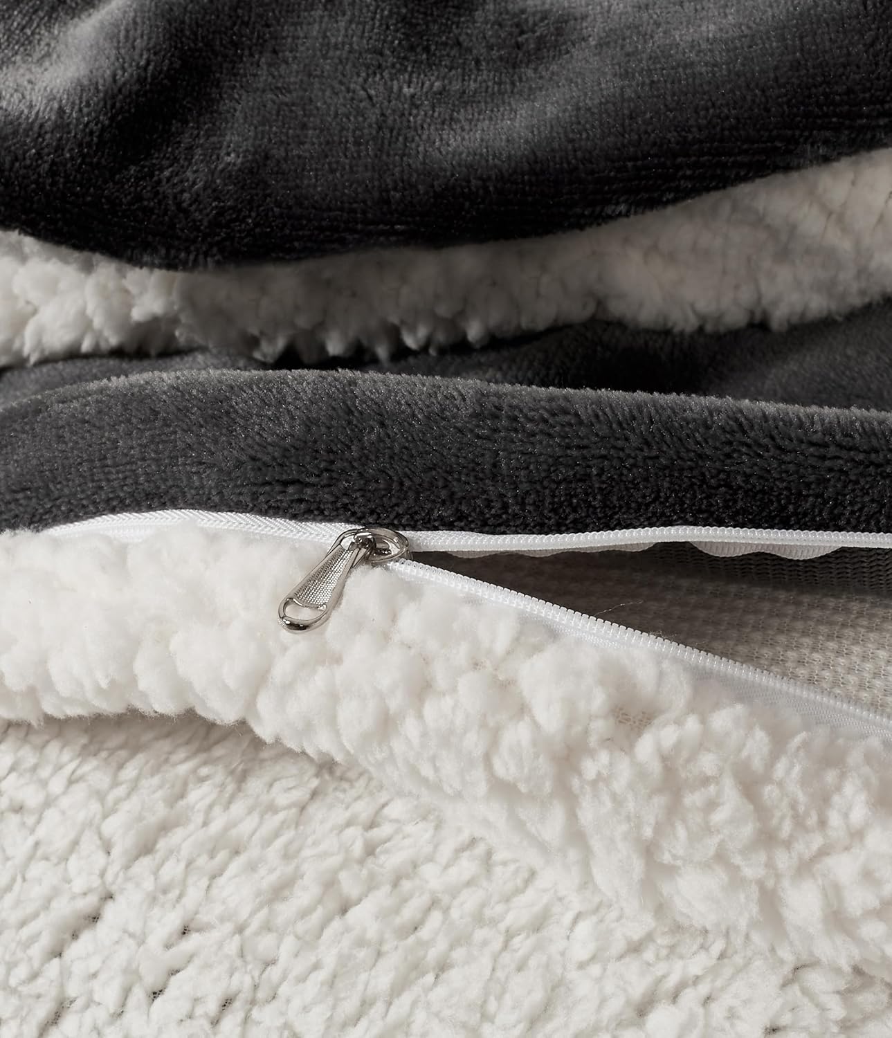 Teddy Sherpa Twin-Pack Standard Pillowcases - Soft Reversible Velvet & Sherpa Cushion Covers - Machine Washable with Zipper Closure -  48x73cm - Charcoal