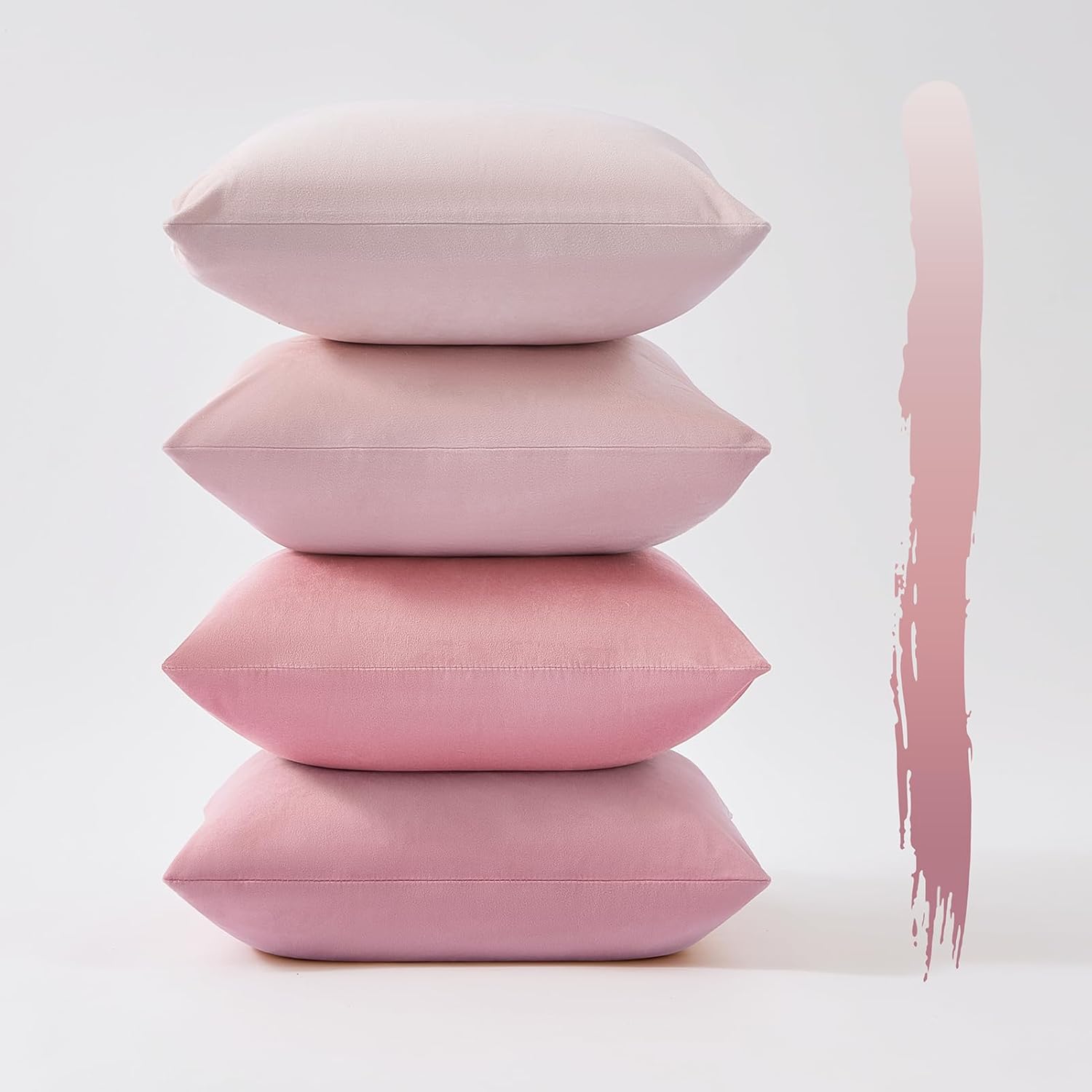 Velvet Cushion Covers - Ultra Soft Microfibre Velvet with Hidden Zipper - Gradient Pink, 45cm*45cm (Pack of 4)
