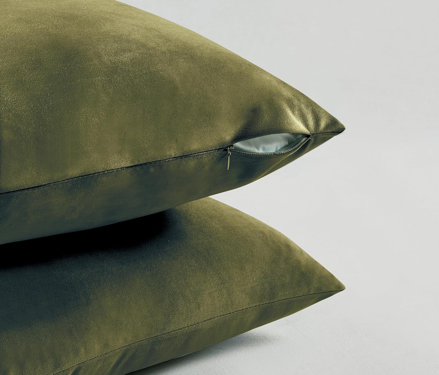 Twin-Pack Velvet Cushion Covers - Soft Microfibre Cushion Covers with Hidden Zipper (Olive Green, 65cm*65cm)