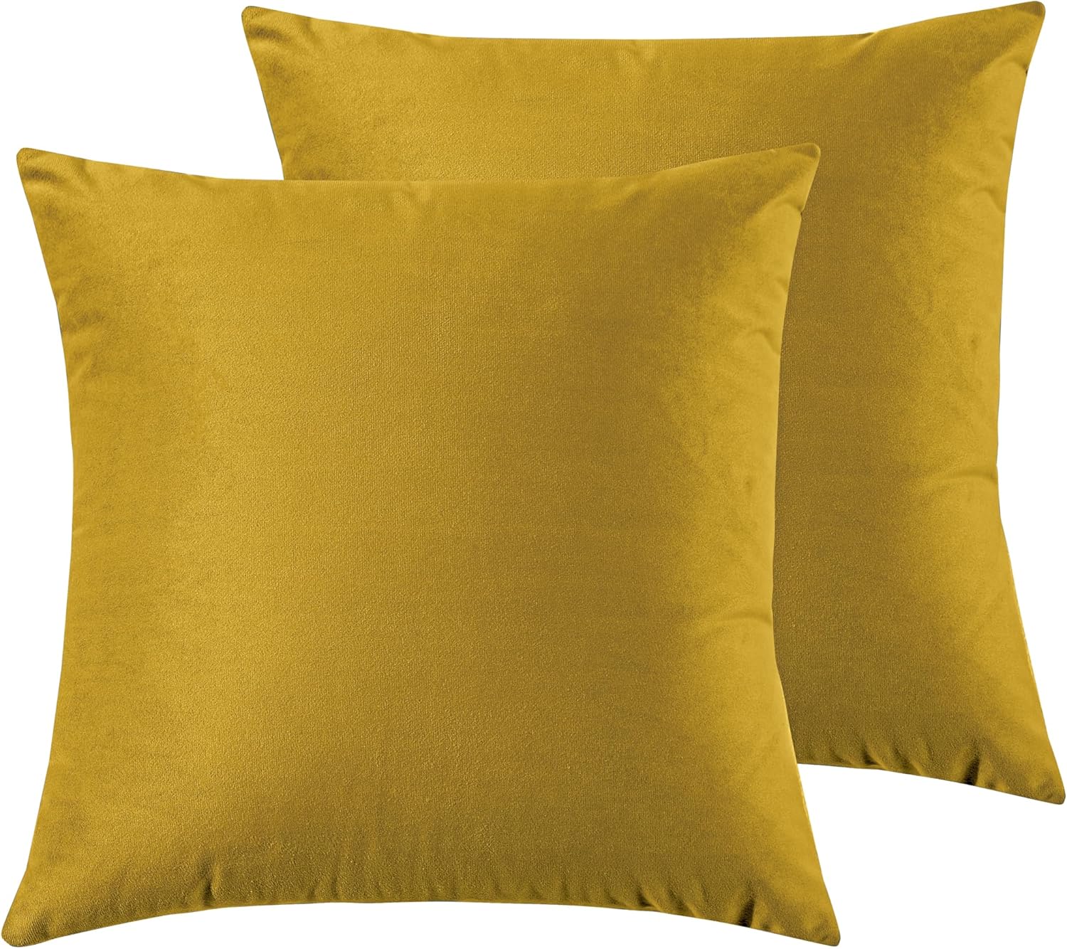 Twin-Pack Velvet Cushion Covers - Soft Microfibre Cushion Covers with Hidden Zipper (Yellow, 45cm*45cm)