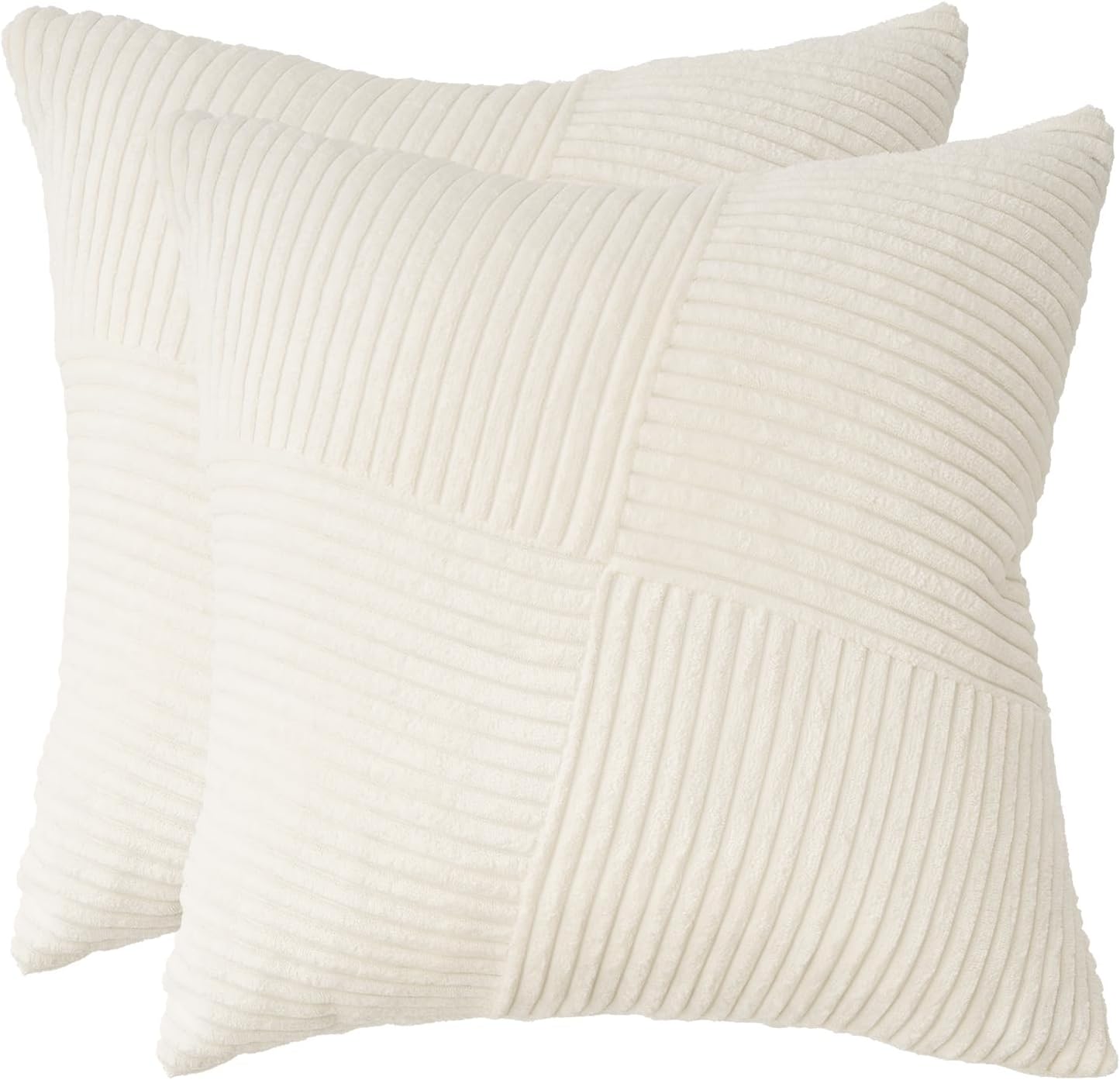 Corduroy Cushion Covers - Soft Velvet Fabric with Windmill-Inspired Pattern and Hidden Zipper Design - Snow, 45cm x 45cm (Twin Pack)