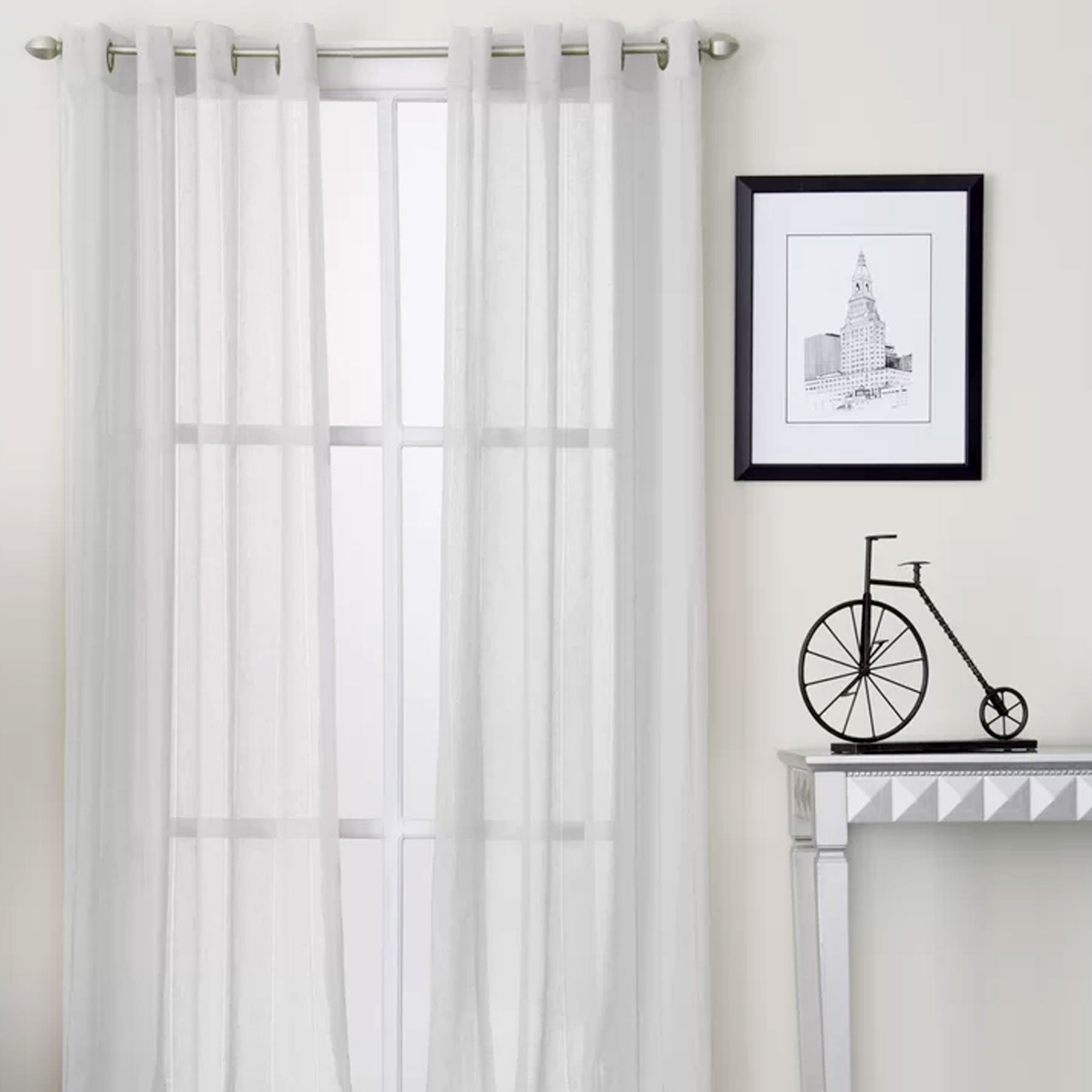 Pair of White Eyelet Sheer Curtains 140 x 225cm