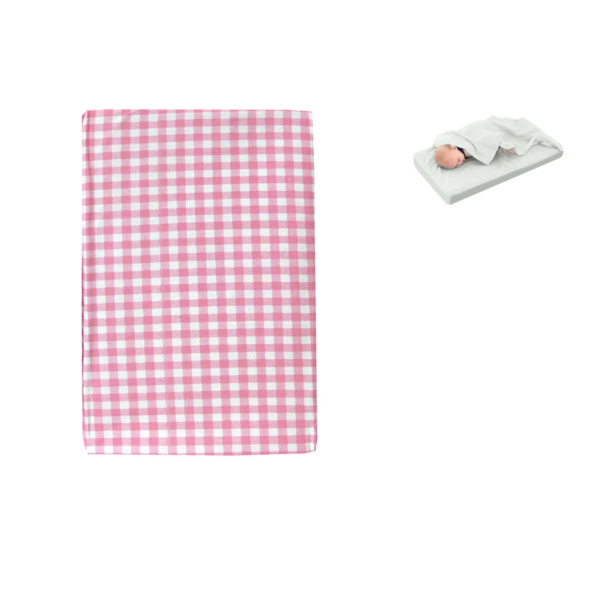 Checked Pink Bassinet Fitted Sheet with a Flat Sheet Sewed Attached