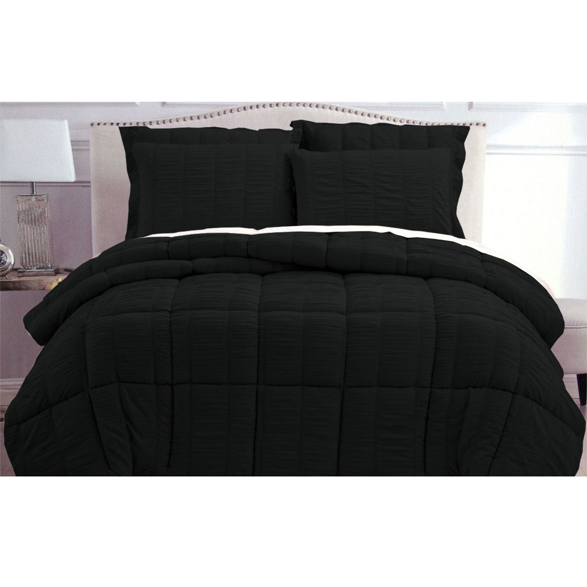 Seersucker Comforter Set Queen Black