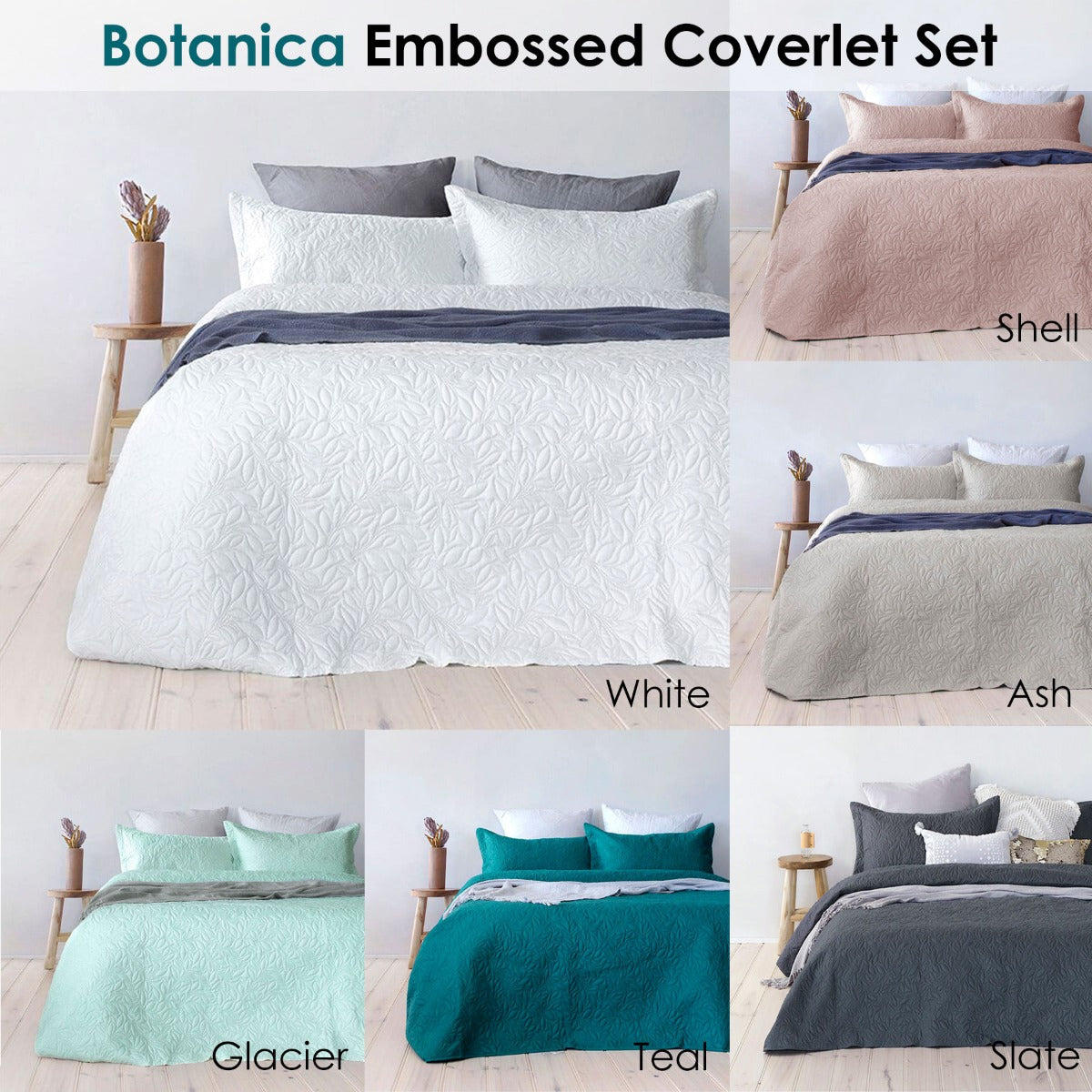 Botanica Embossed Teal Coverlet Set Queen/King