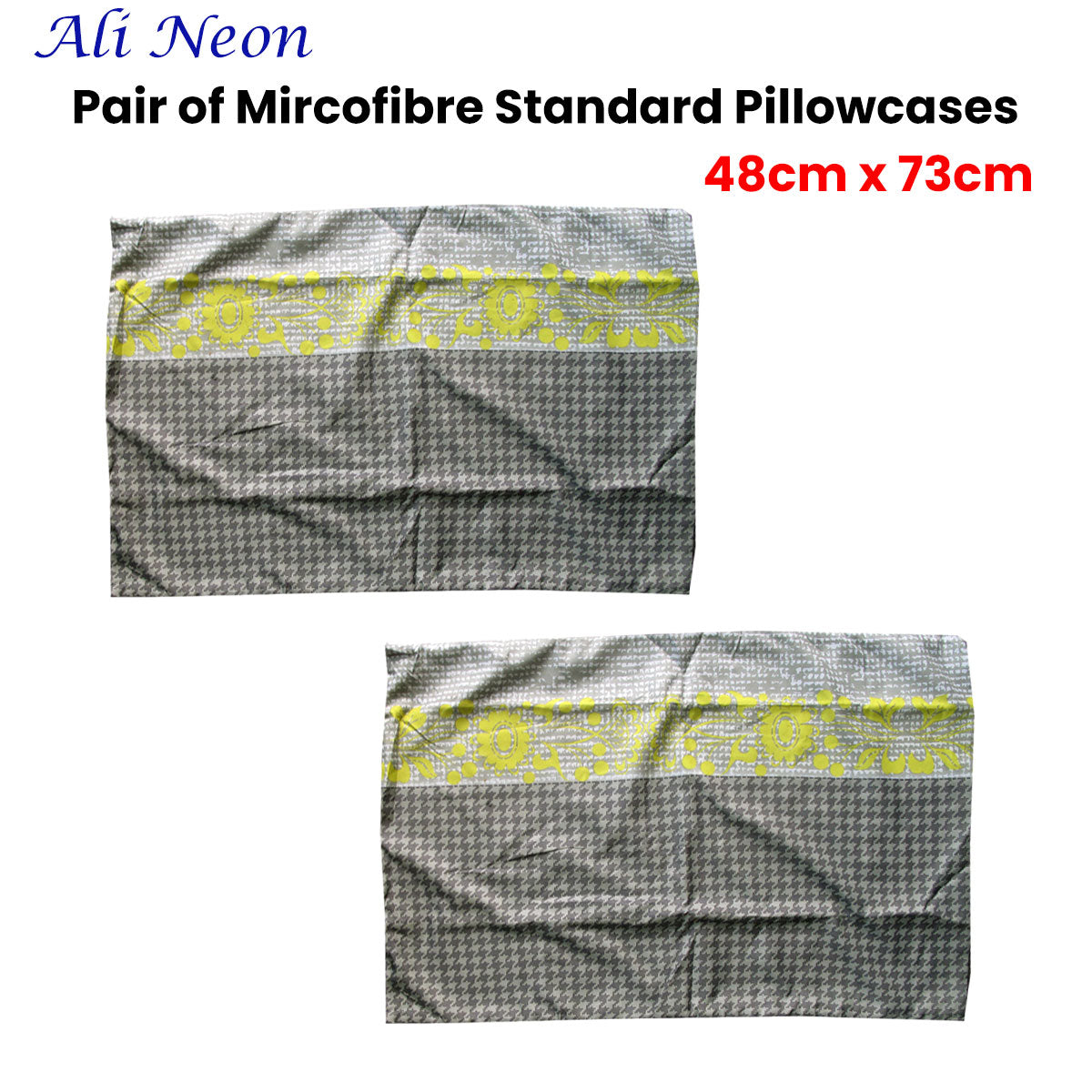 Pair of Microfiber Polyester Ali Neon Grey/Green Standard Pillowcases by Home Innovations