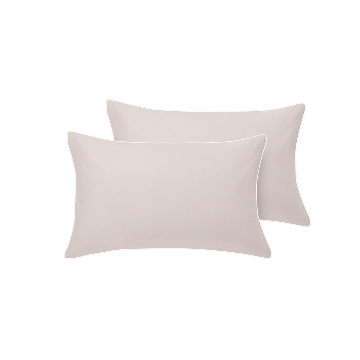 Pair of  White/Natural Piped Hotel Deluxe Cotton Standard Pillowcases